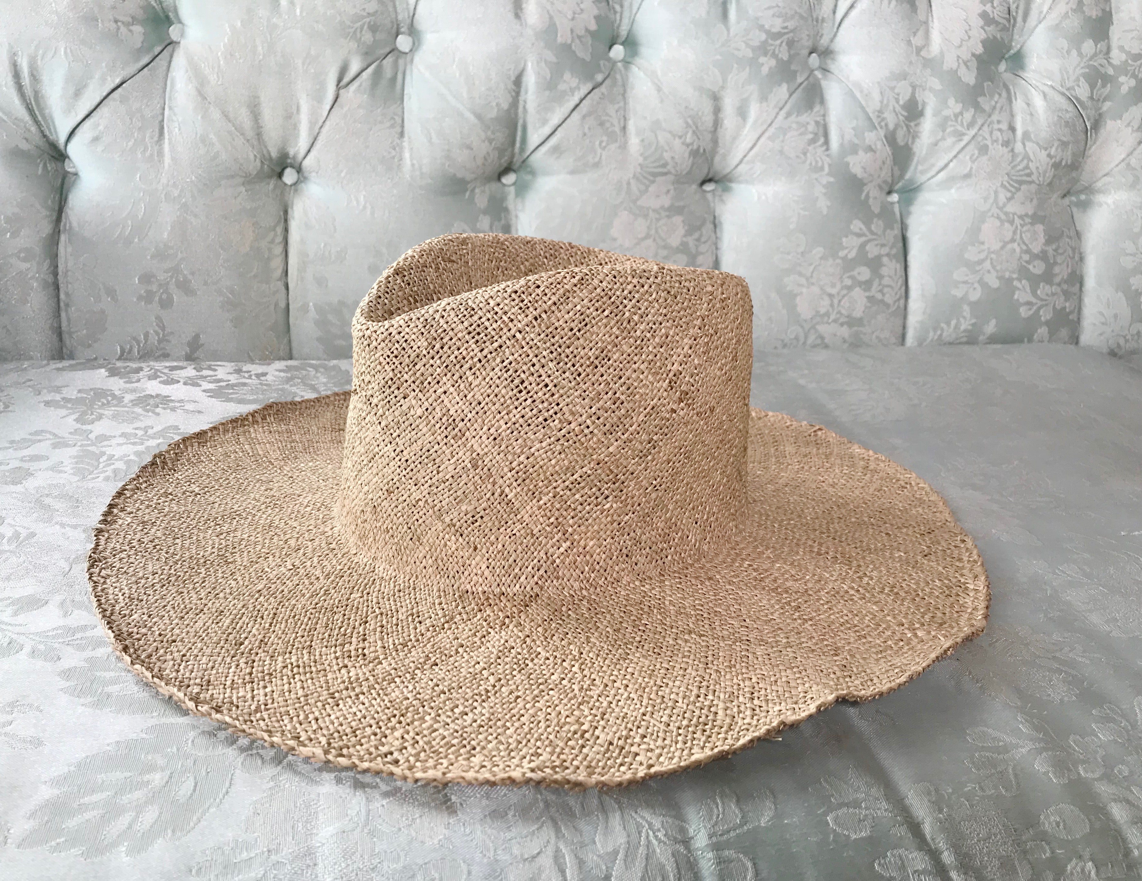 Blue Island Frayed Edge Wide Brim Straw Panama Hat, Natural at