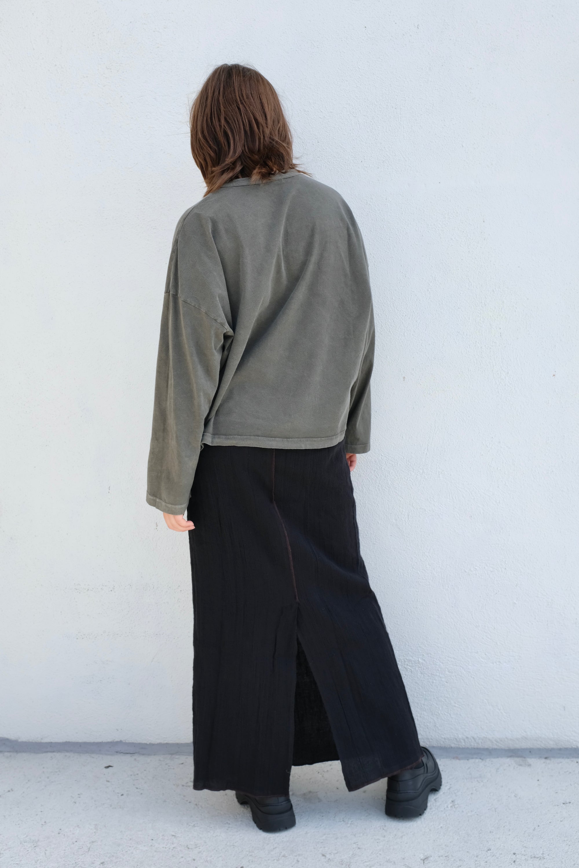 Black Crane Wide Long Sleeve Tee / Slate