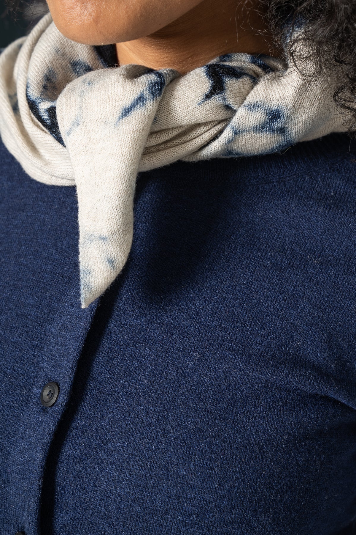 Merino Shibori Scarf / Space Blue