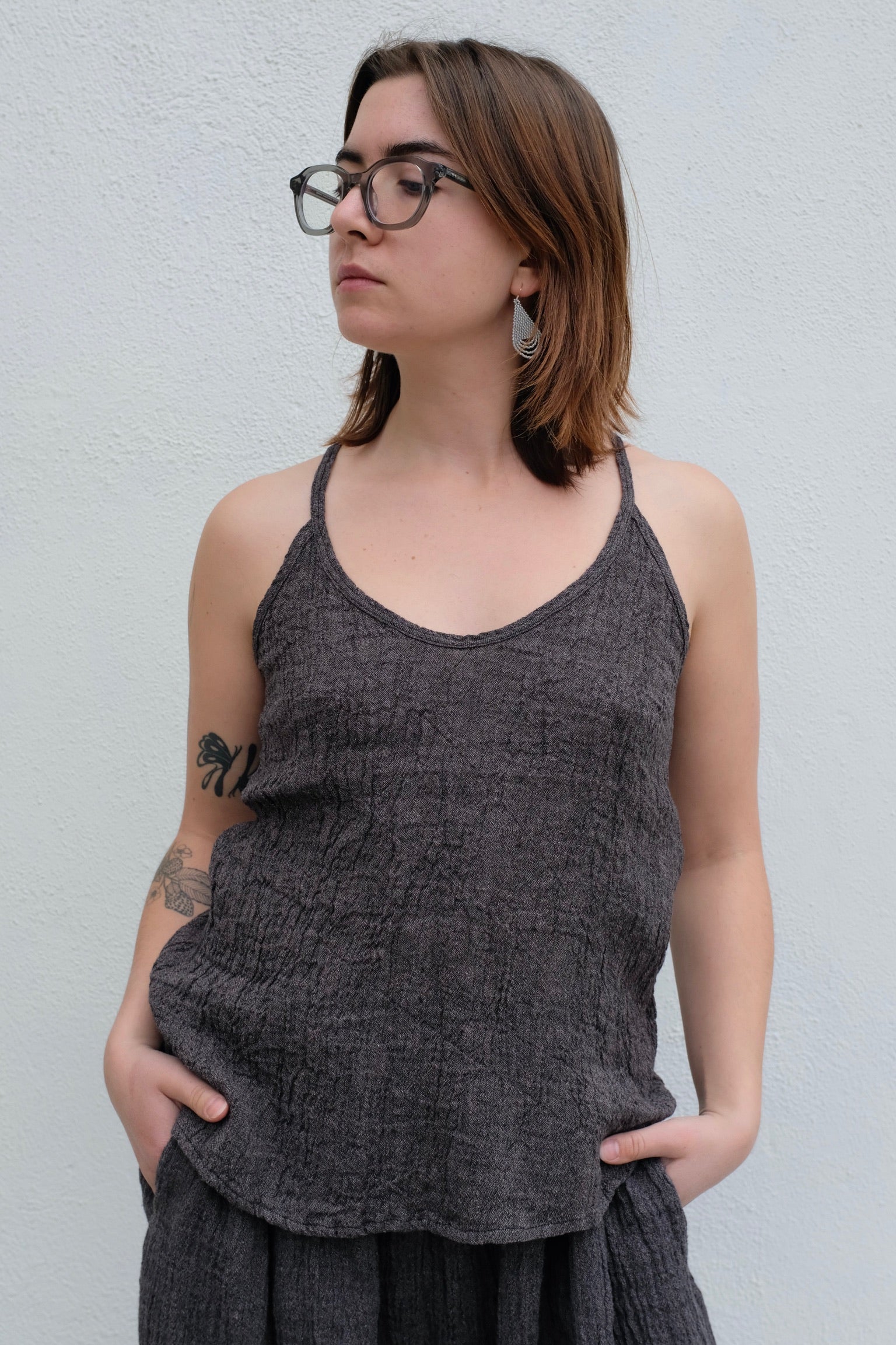 Black Crane Textured Camisole / Grey Navy
