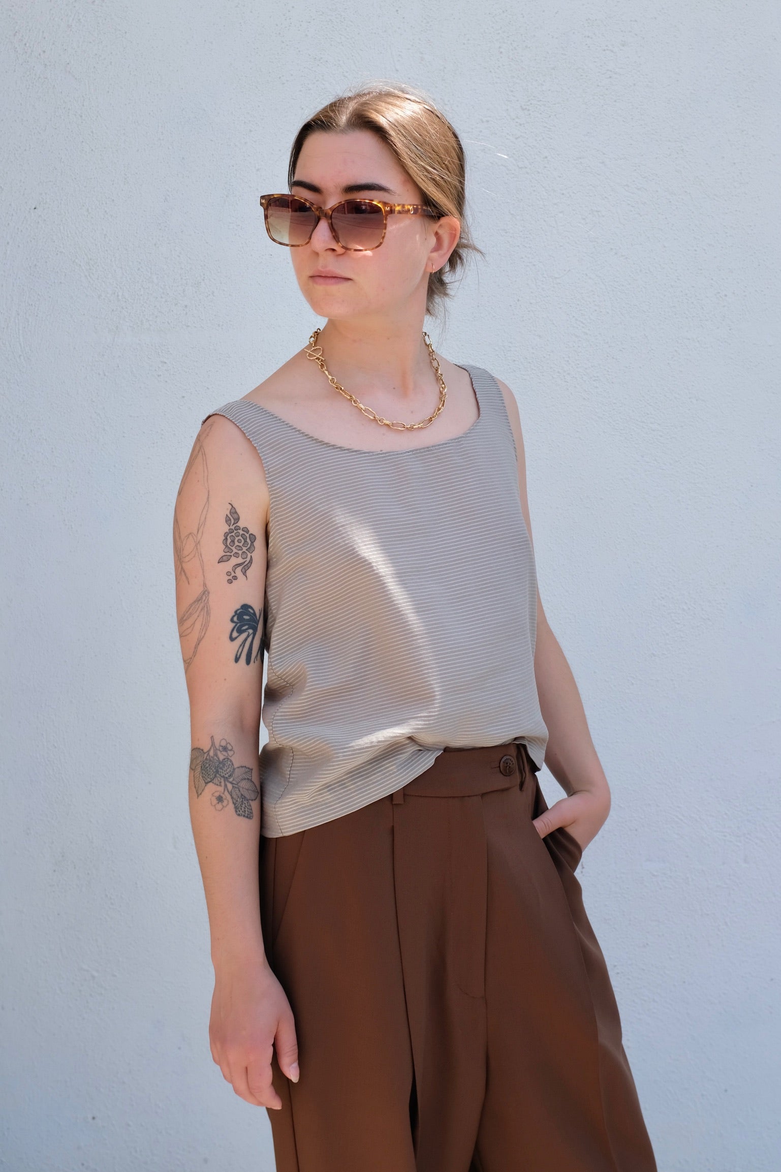 Lilac Tank / Sand Stripe