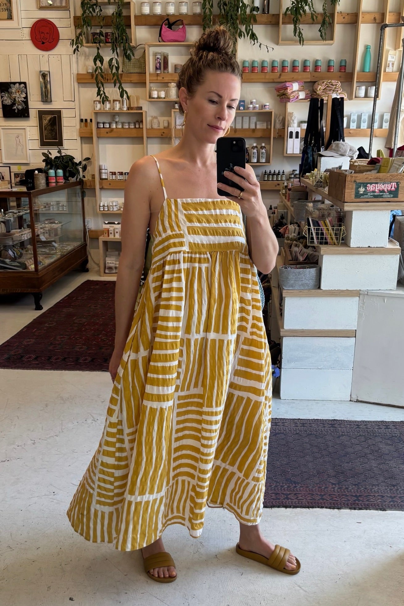 Strap Dress / Gold Print