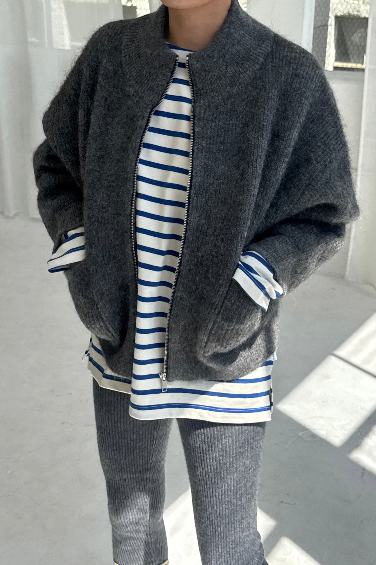 Le Bon Shoppe Alpaca Zip Front Jacket / Charcoal