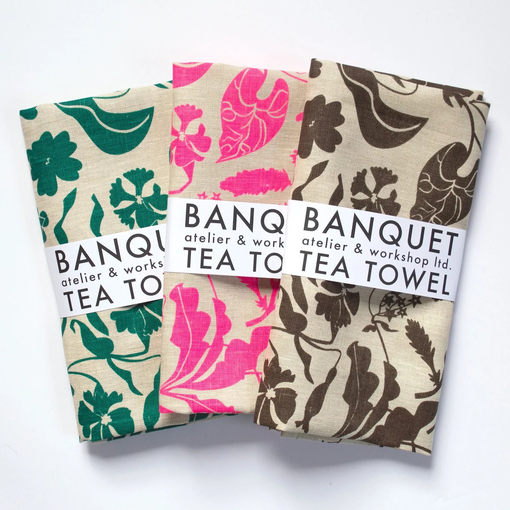 Banquet Linen Tea Towel / Emerald Wildflowers