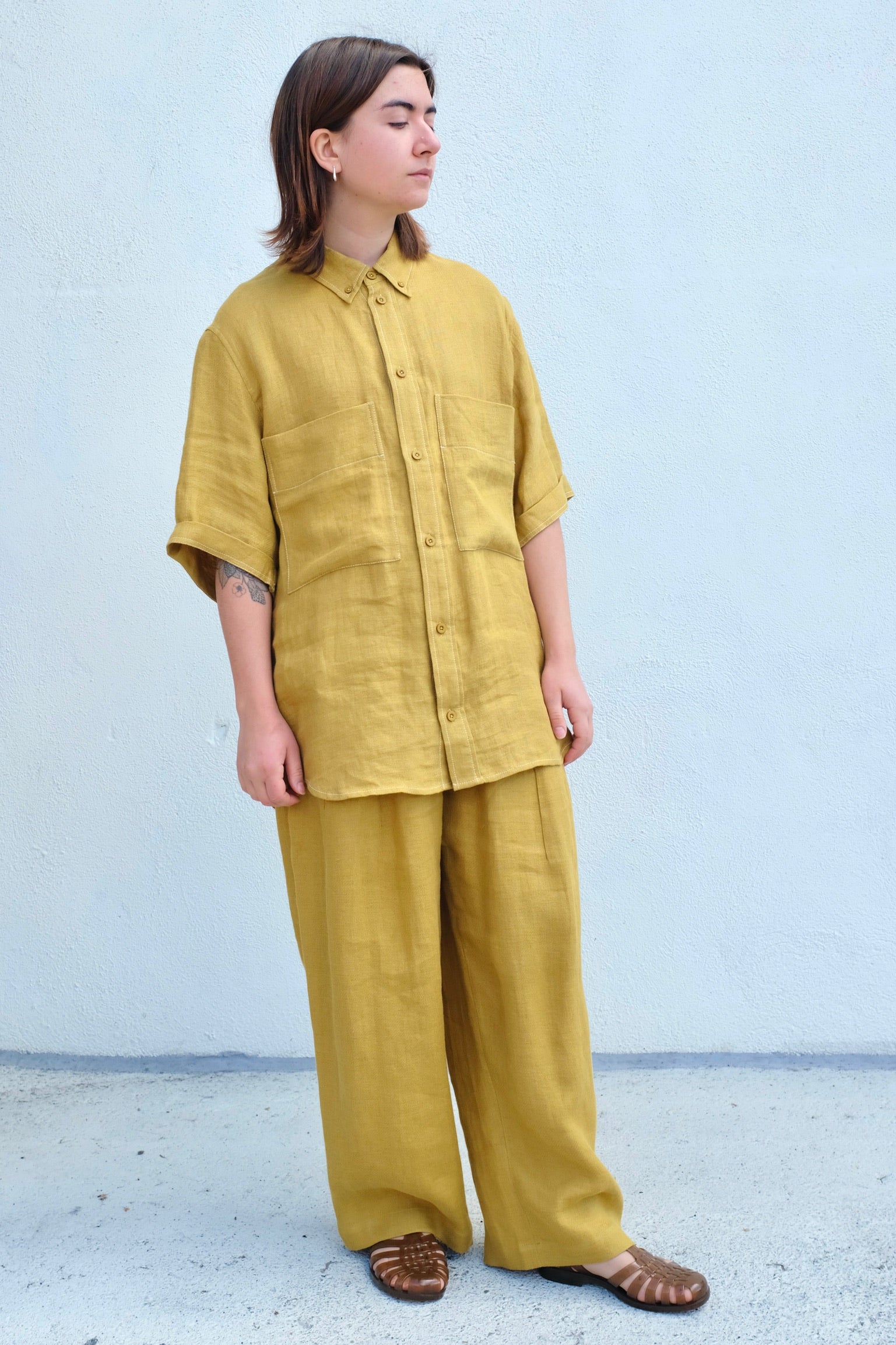 Double Pockets Short Sleeve Shirt / Mustard