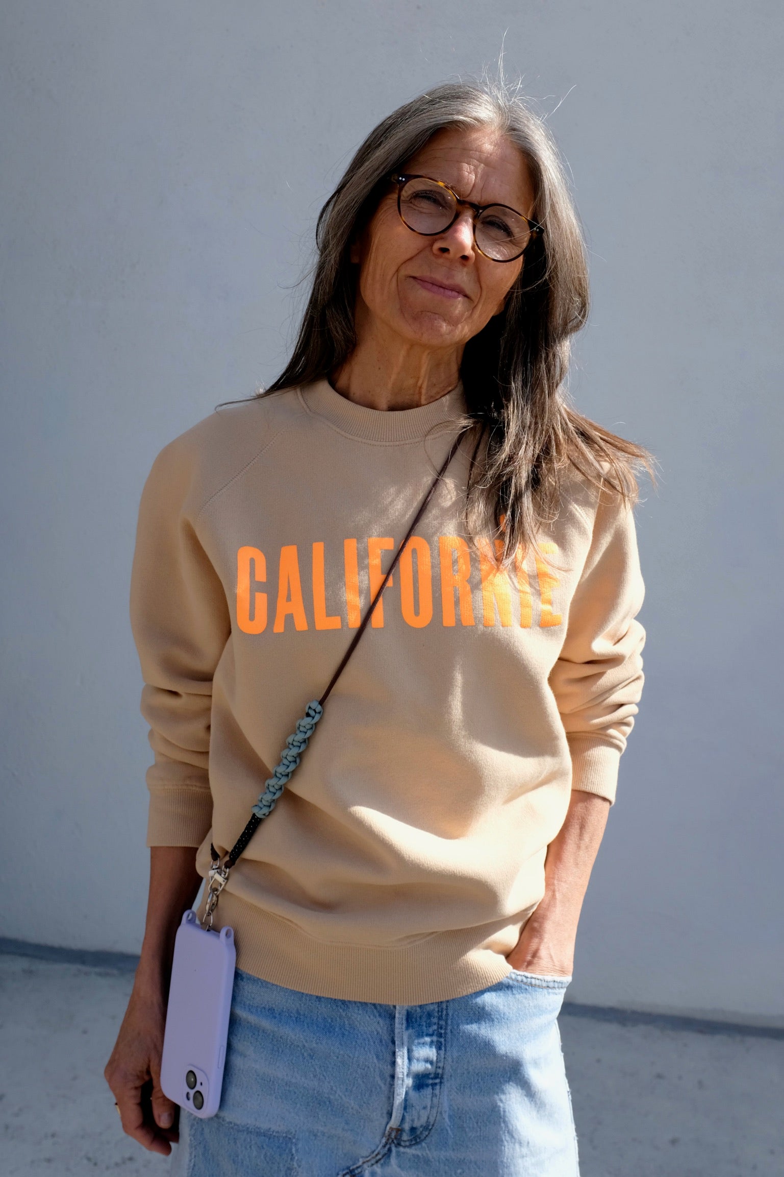 Sweatshirt / Sand with Neon Orange Californie
