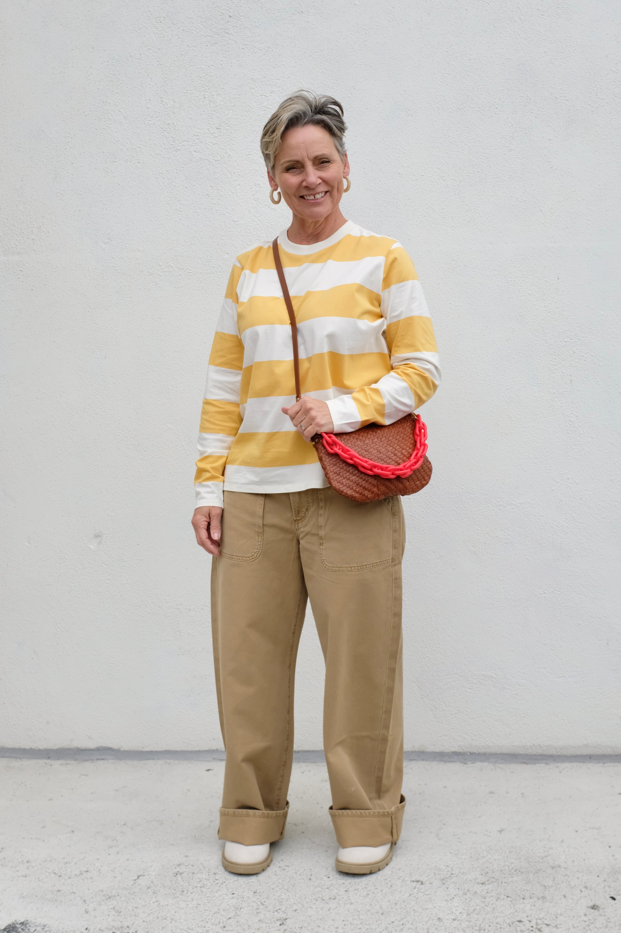 Clare V. Long Sleeve Tee / Cream & Vintage Marigold Rugby Stripe
