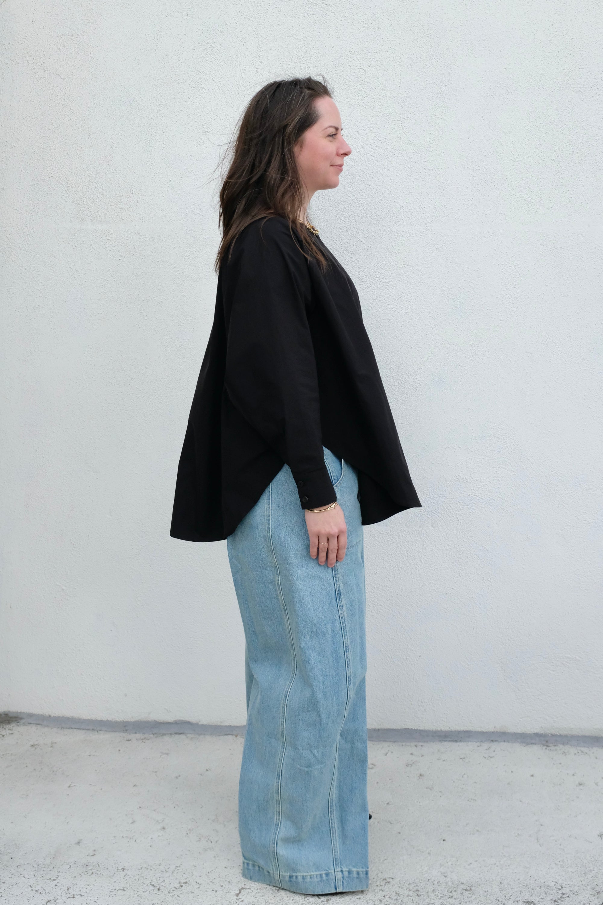 Modern Weaving Almond Bateau Button Up / Black