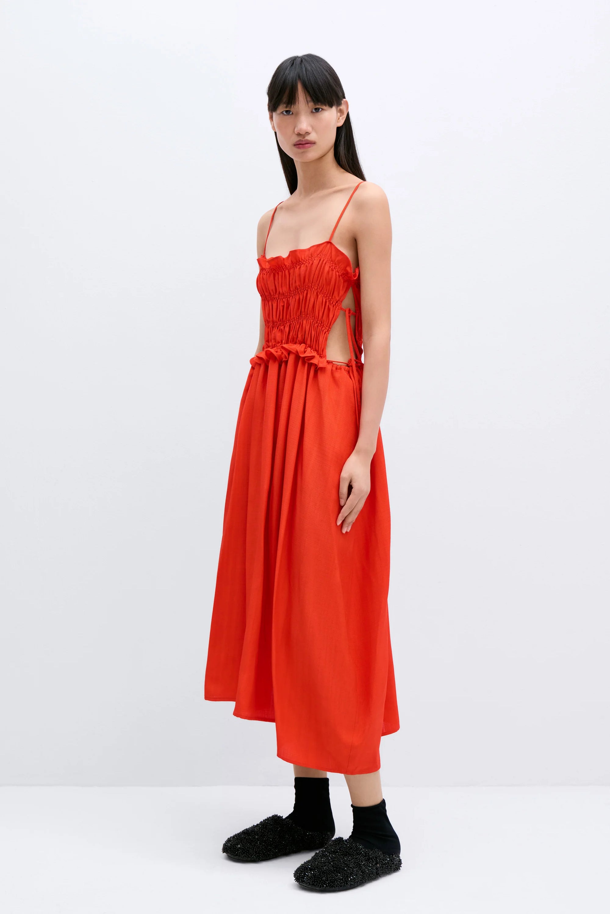 Cordera Viscose Gathered Dress / Coral