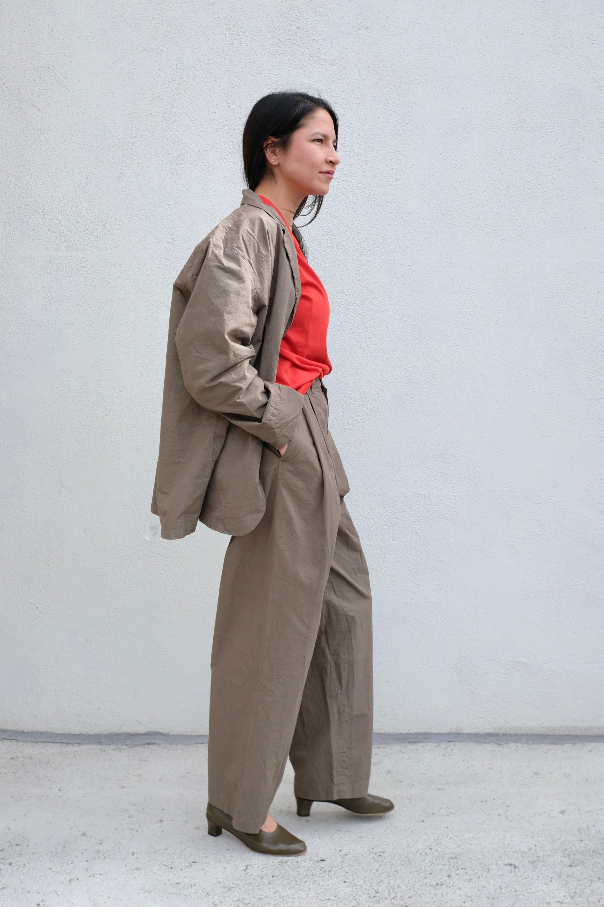Black Crane Crinkled Wide Trousers / Mud