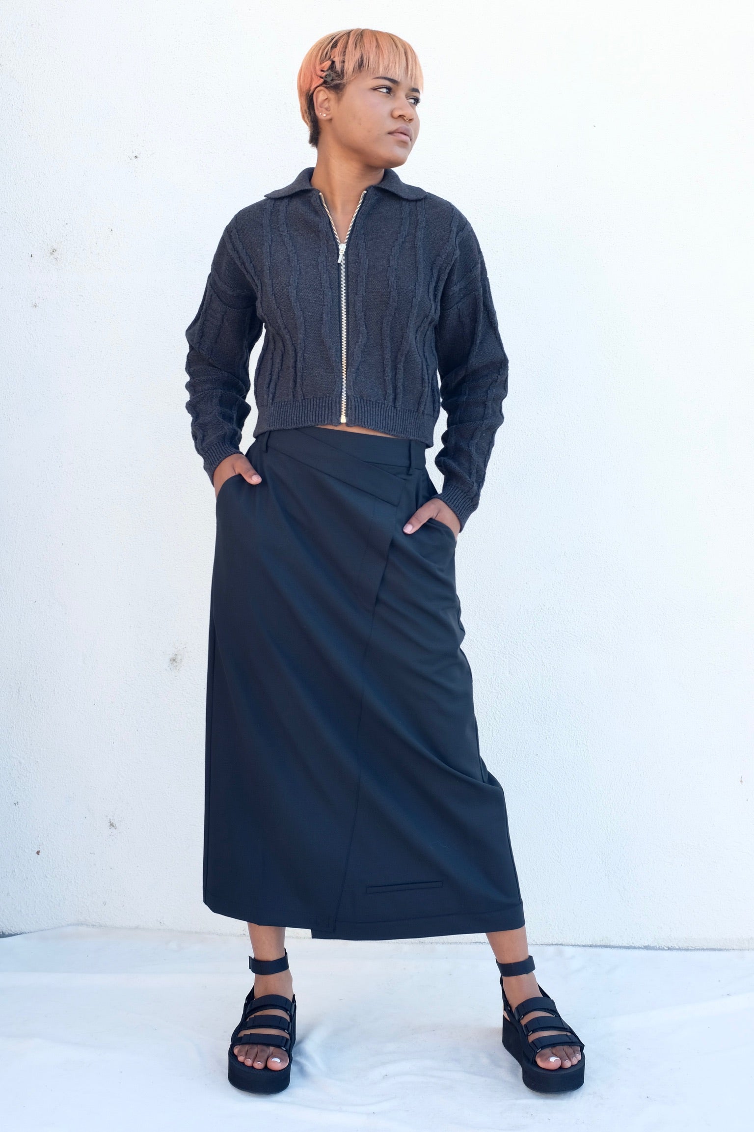 Cordera Cotton Zip Cardigan / Anthracite