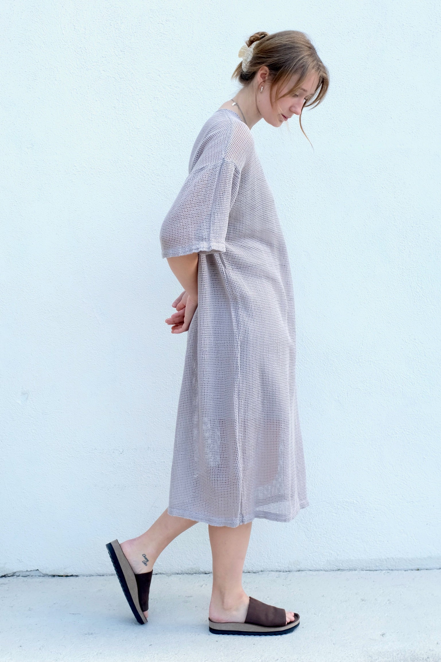 Black Crane Long Tee Dress / Stone