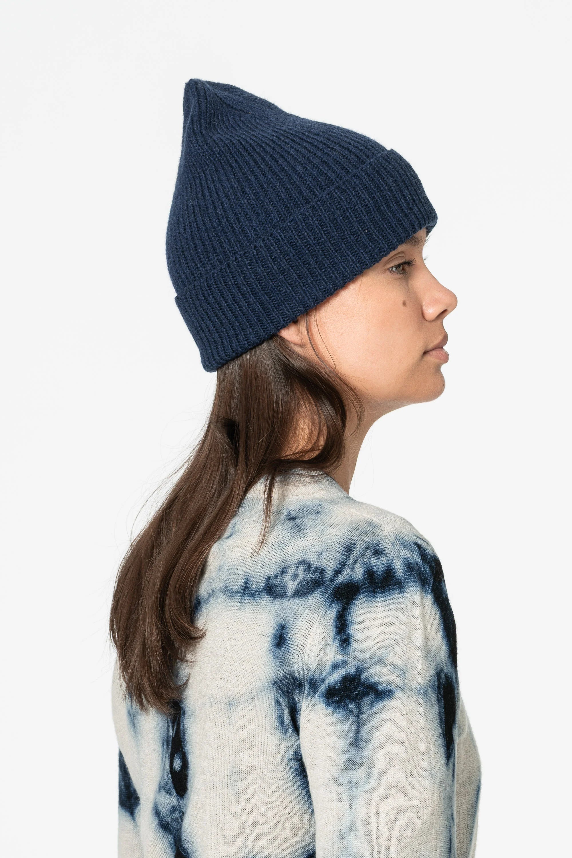 Dinadi Merino Handknit Rib Hat / Space Blue
