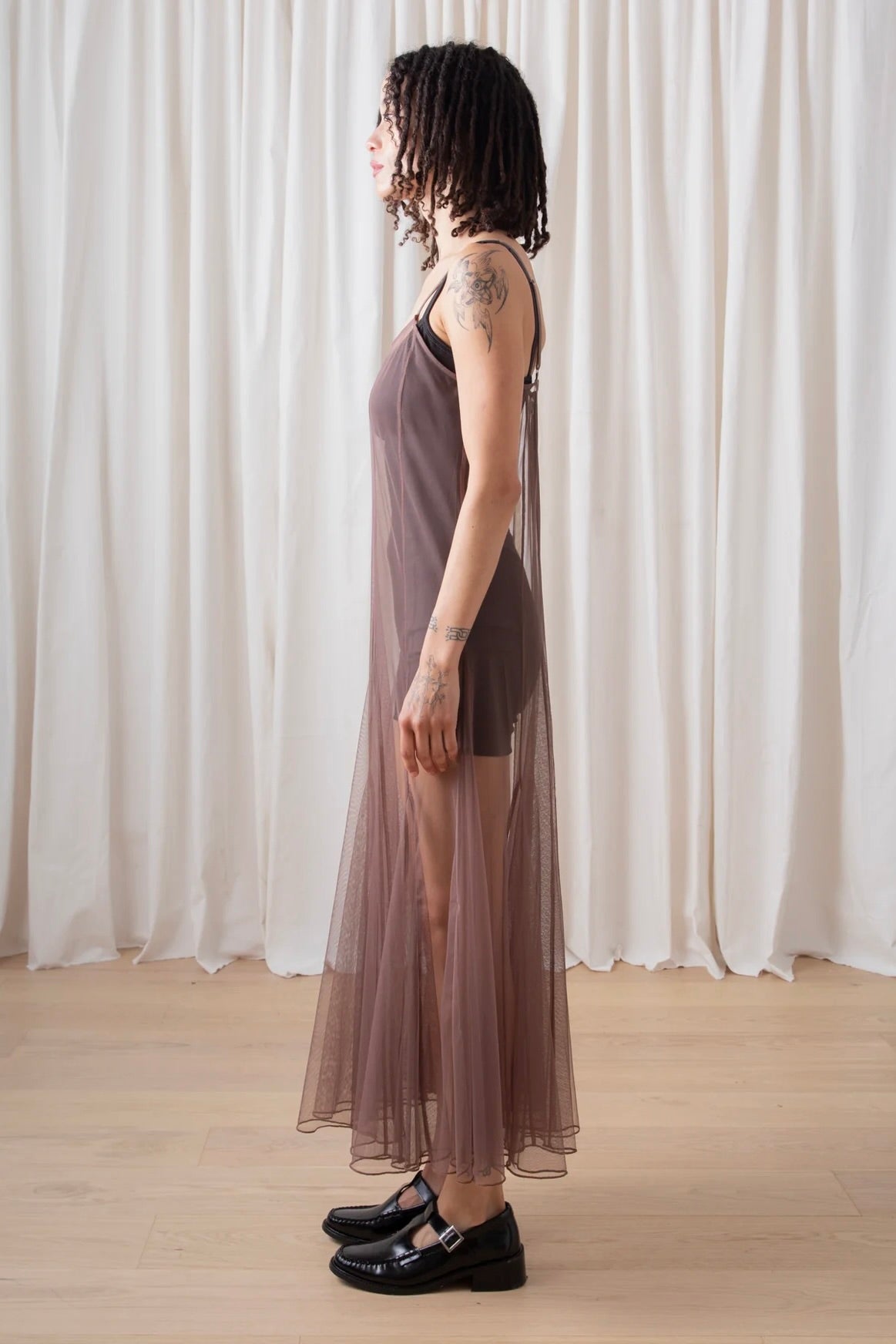 Paneled Mesh Dress / Taupe