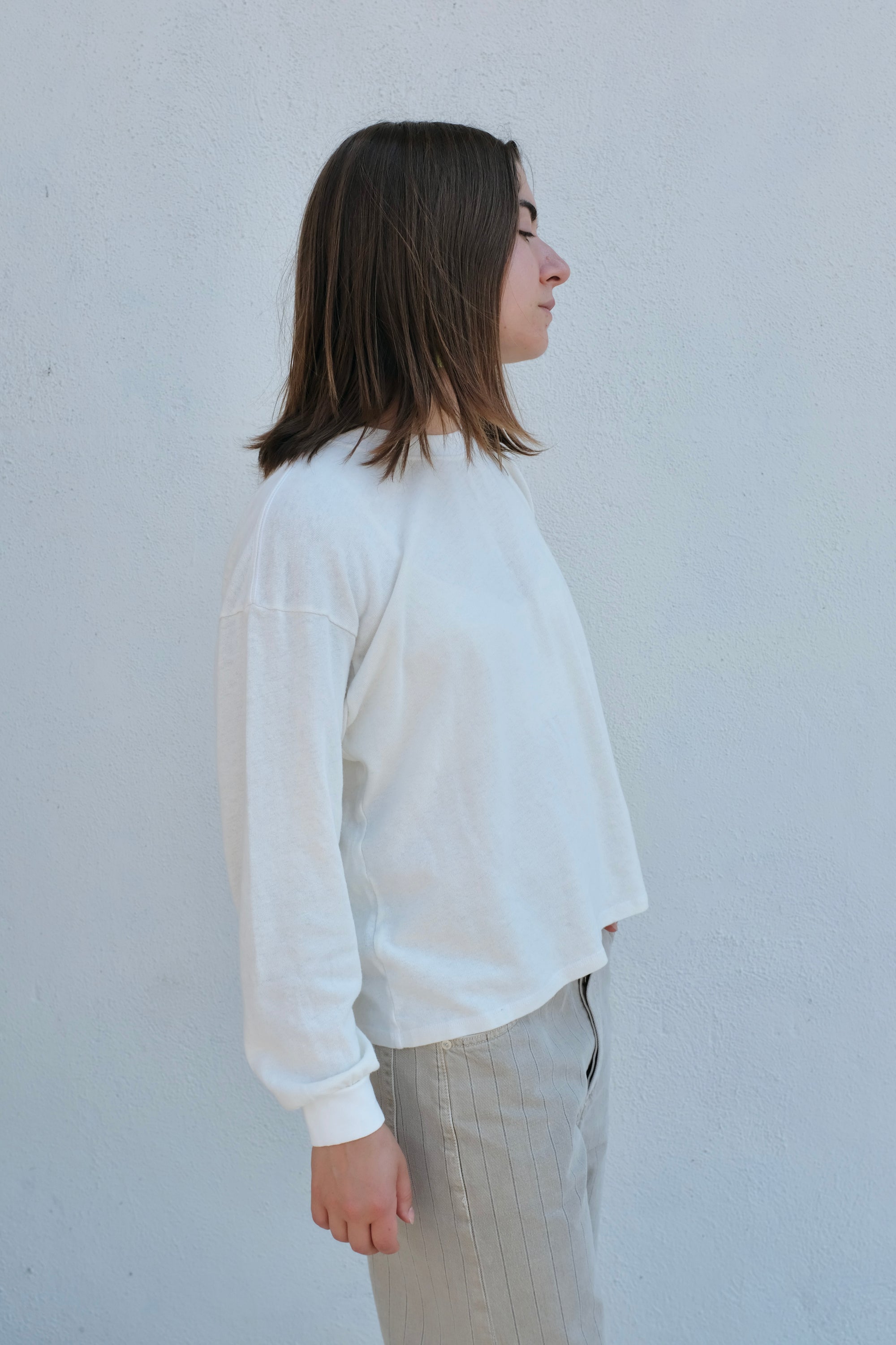 Jungmaven Cropped Long Sleeve Tee / Washed White