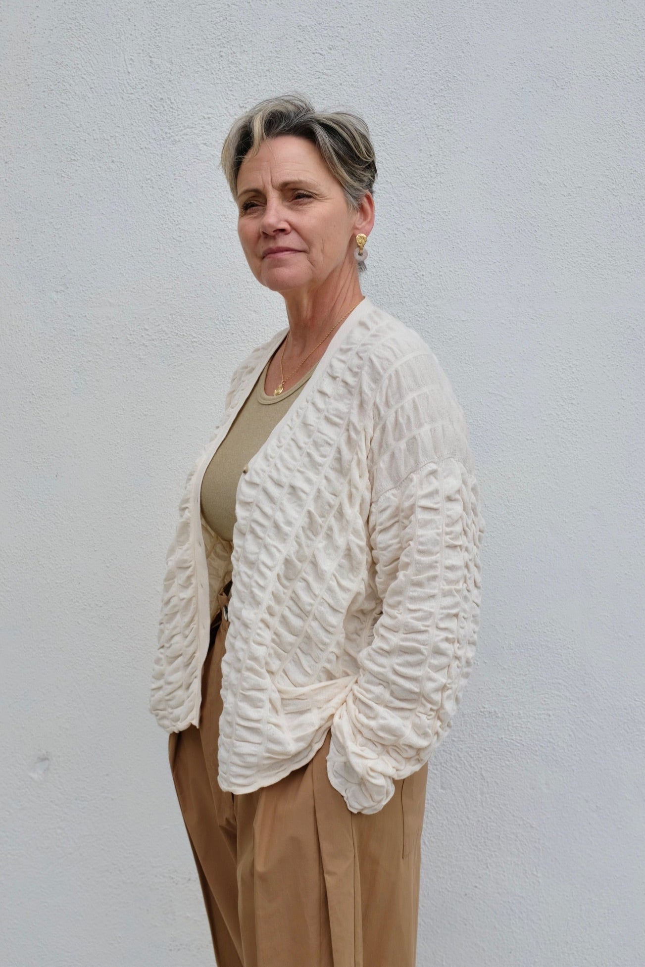 Lauren Manoogian Ruche Cardigan / Creme