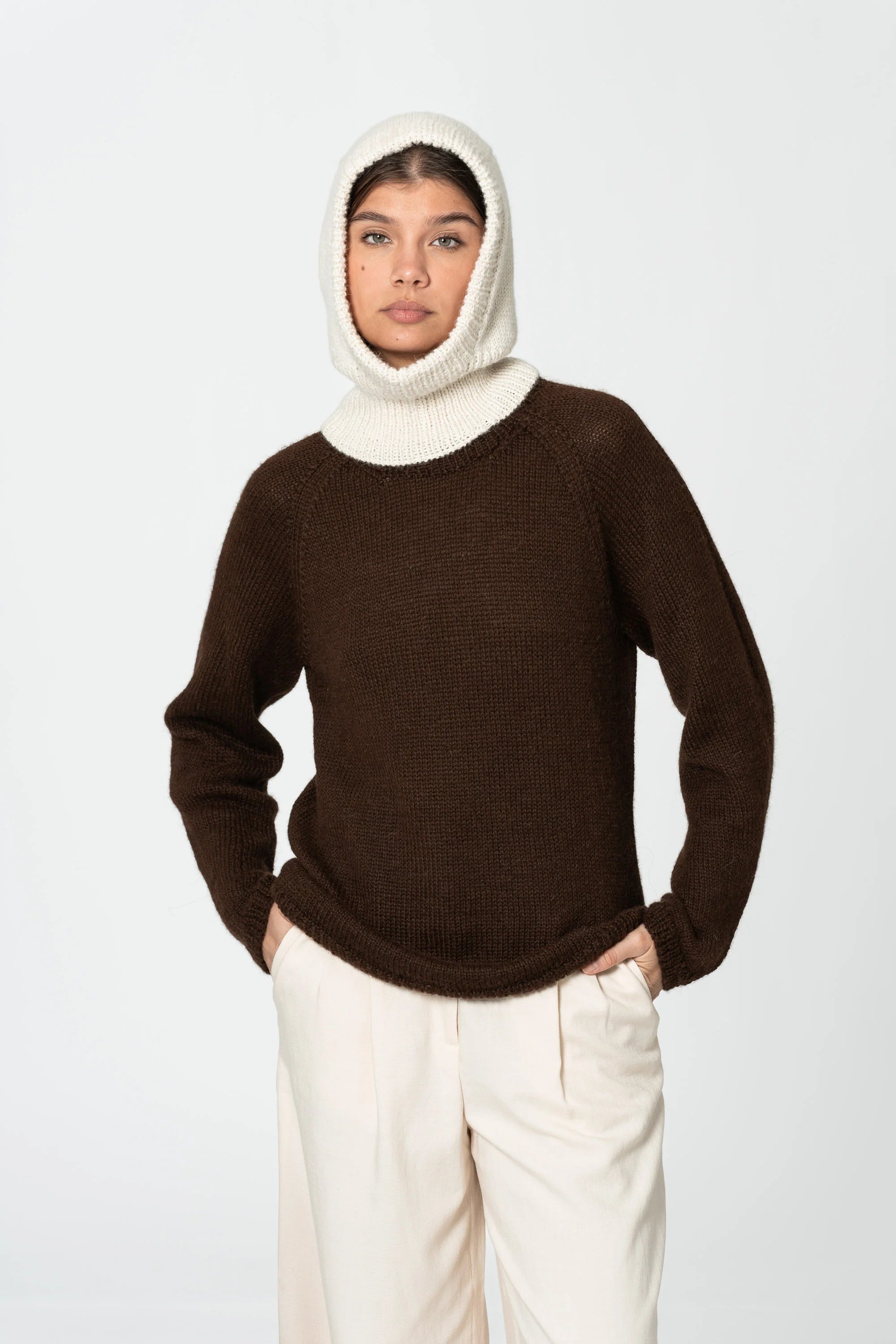 Alpaca Handknit Balaclava / Ivory White