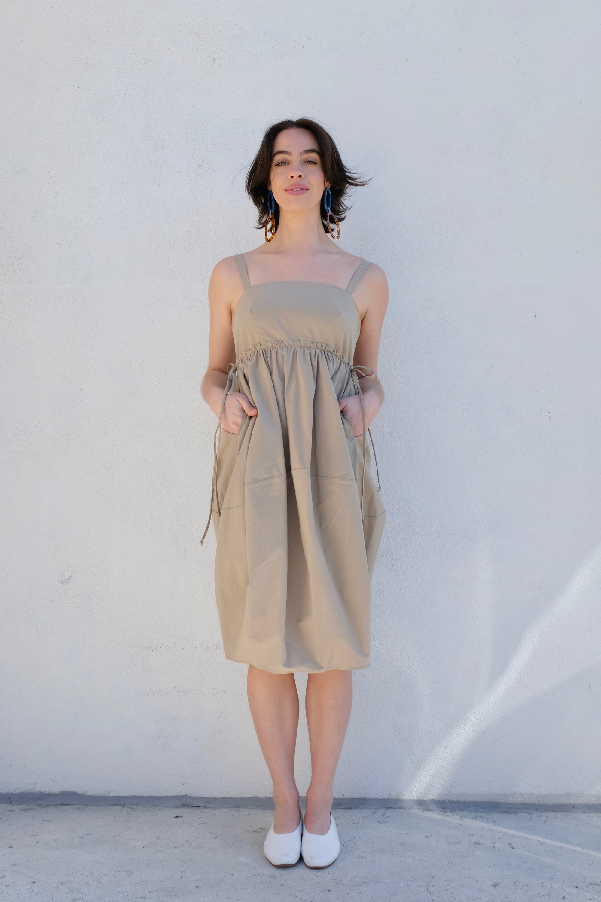 Modern Weaving Balloon Dress / Taupe