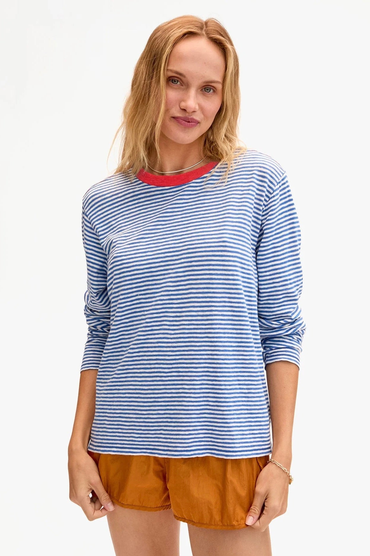 Clare V. Long Sleeve Tee / Blue & Cream Stripe