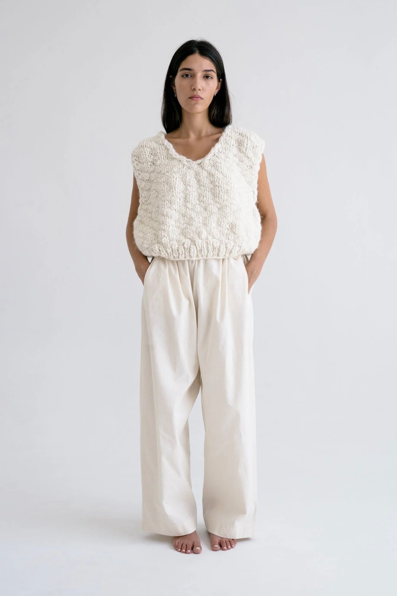 Acacia Hand Knitted Wool Vest / Ivory