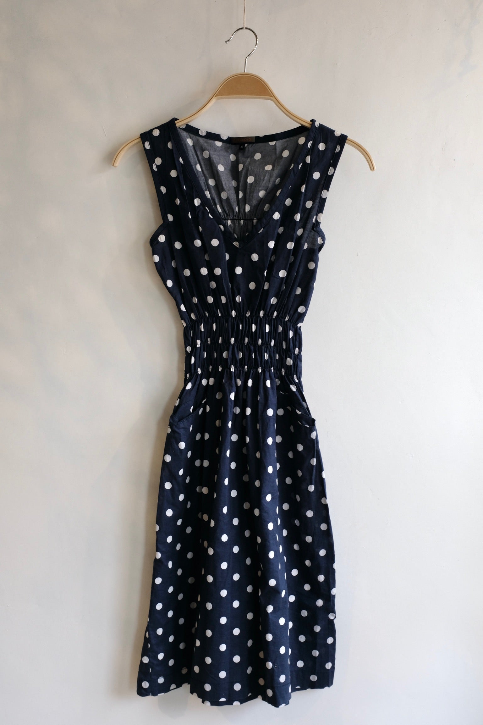 Pre-loved Modaspia Navy and White Polkadot Fiji dress / Size XS