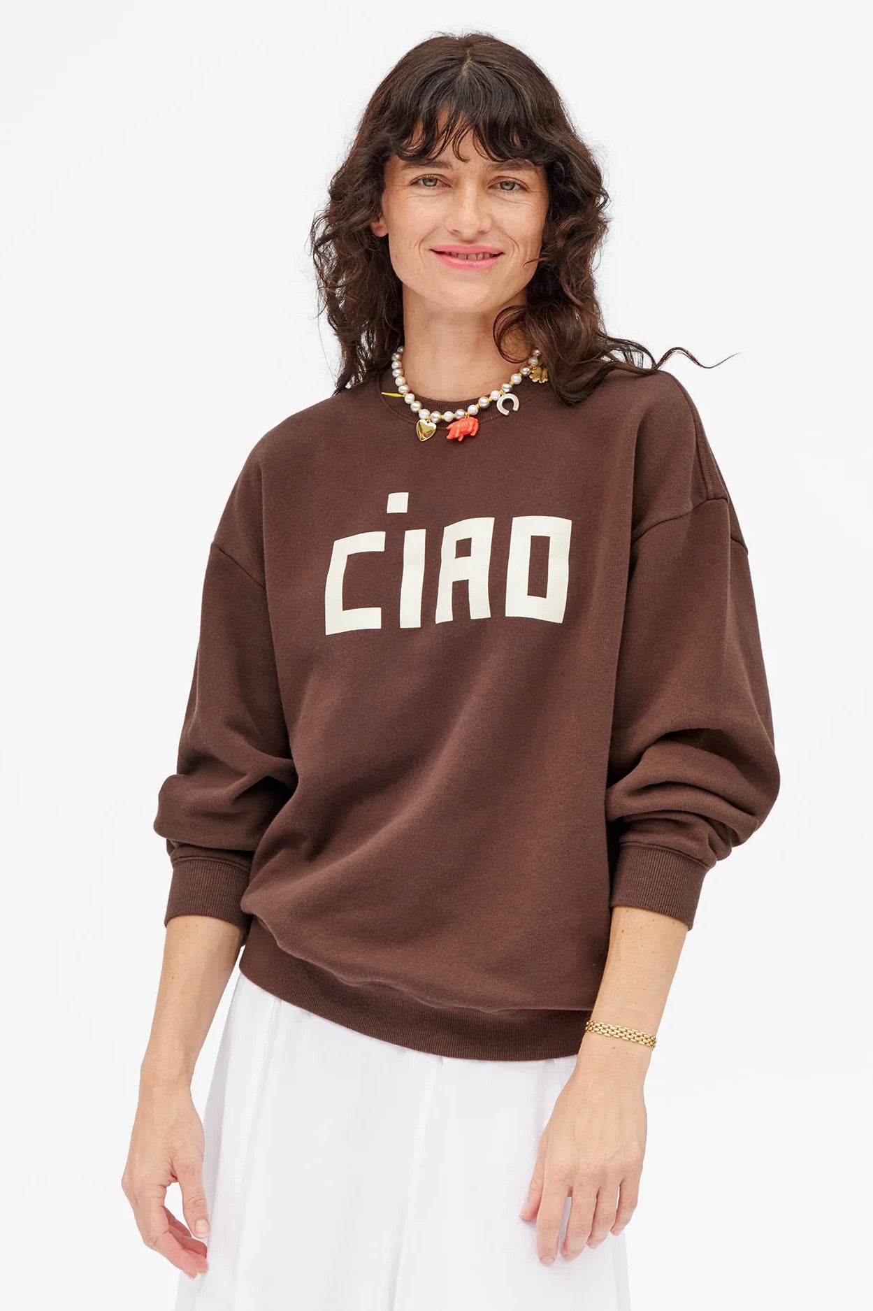 Clare V. Oversized Ciao Sweatshirt / Chocolate Ciao
