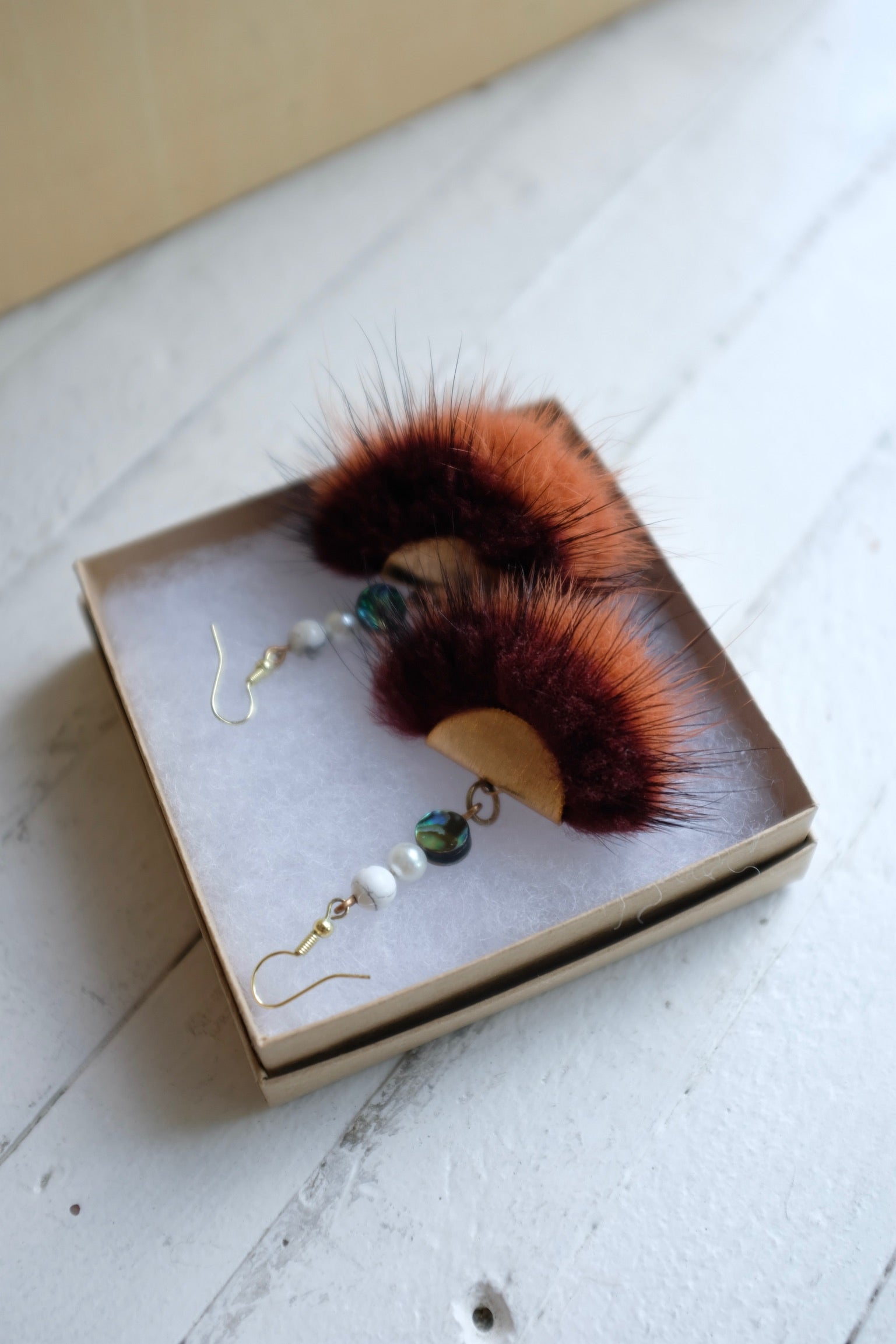 Pre-loved / CreeNative Mink Earrings / Maroon