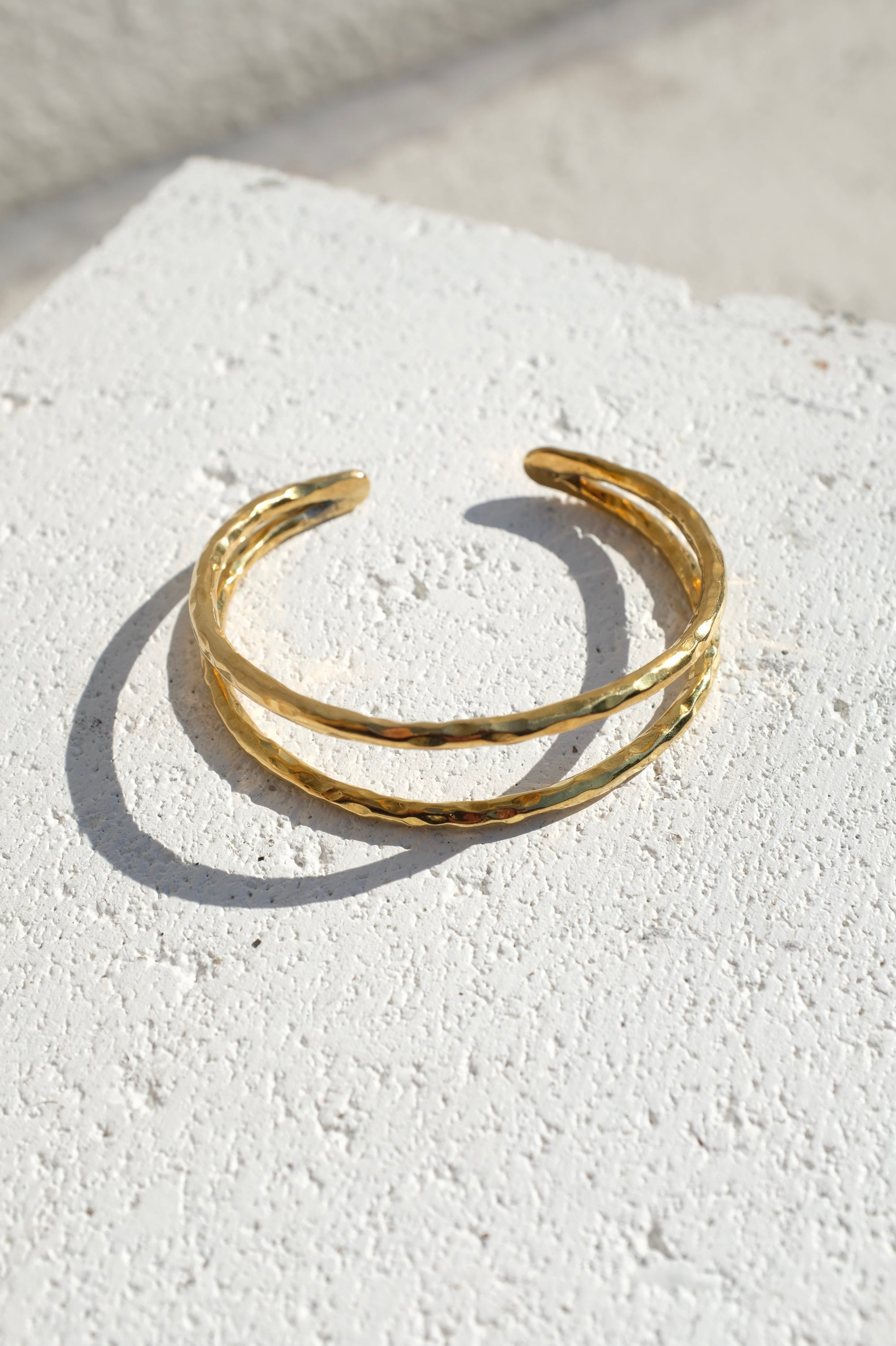 Goldie Double Cuff / Upcycled 18kt gold plated hammered brass