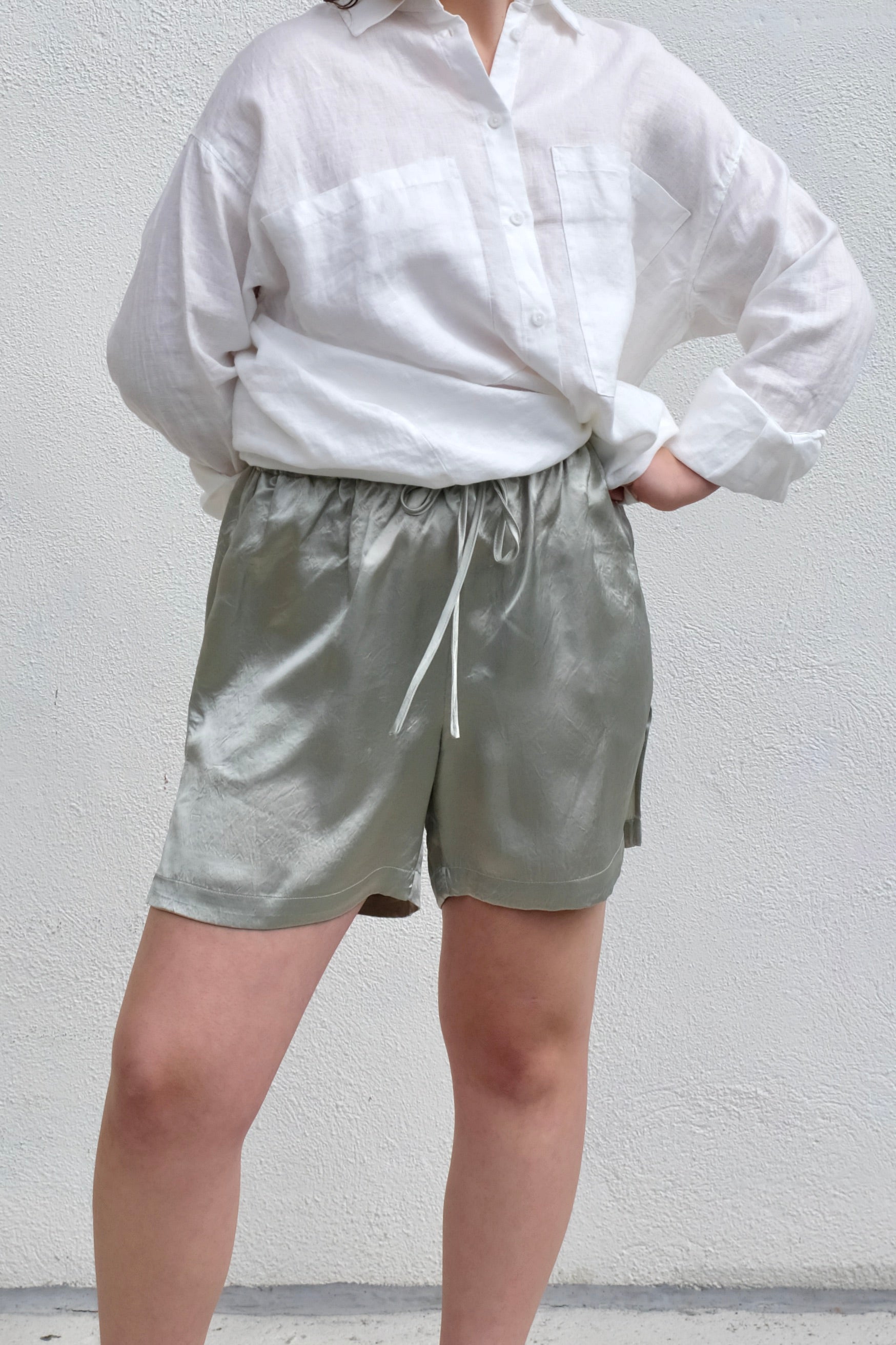 Ali Golden Drawstring Shorts / Sage