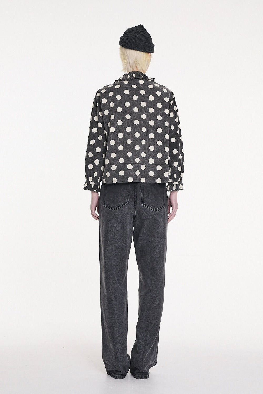 La Fetiche Jane Irregular Spot Printed Cotton Blouse / Washed Black & White