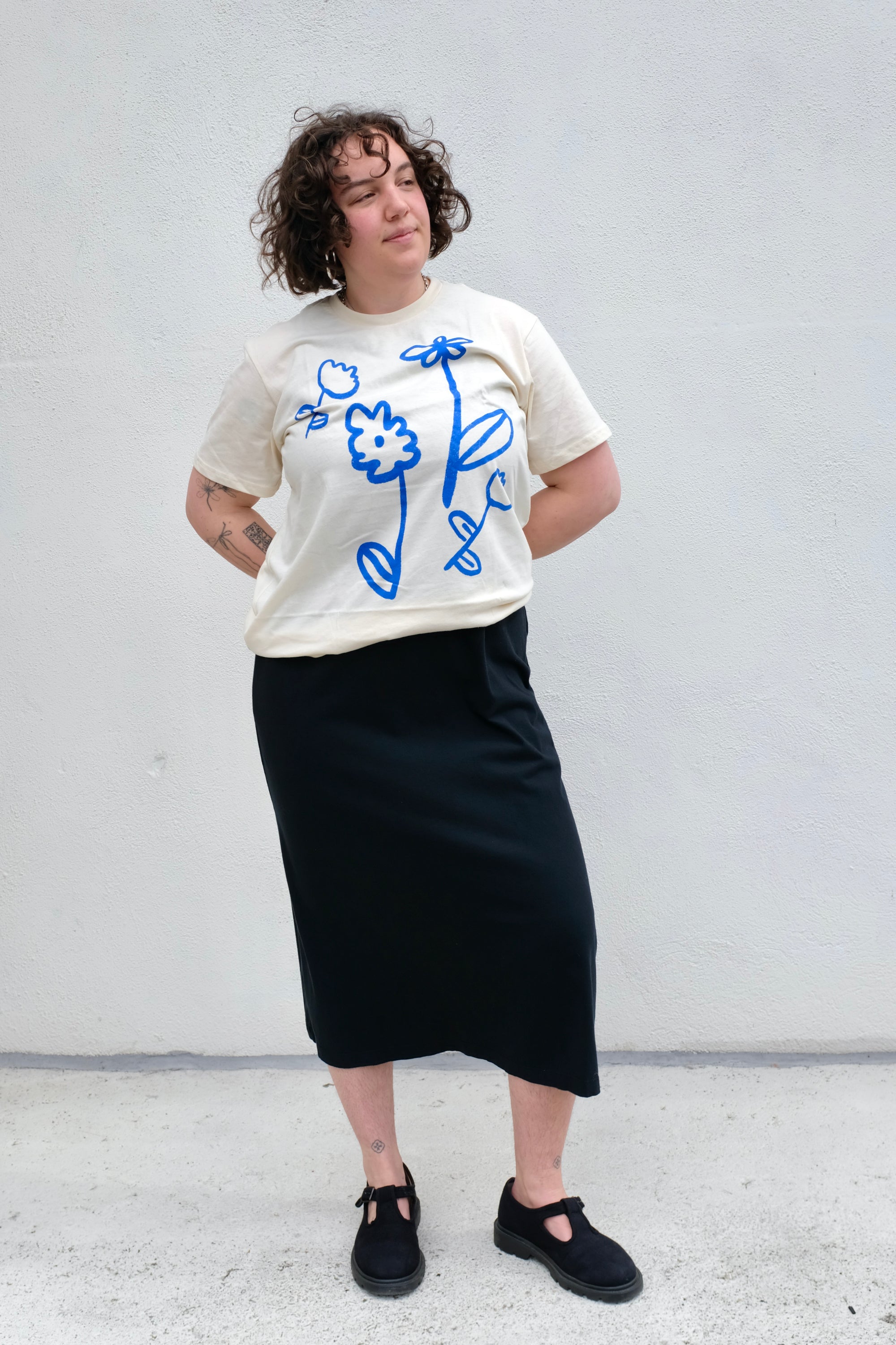 Yarrow Goods Blue Flowers Unisex Tee / Cream