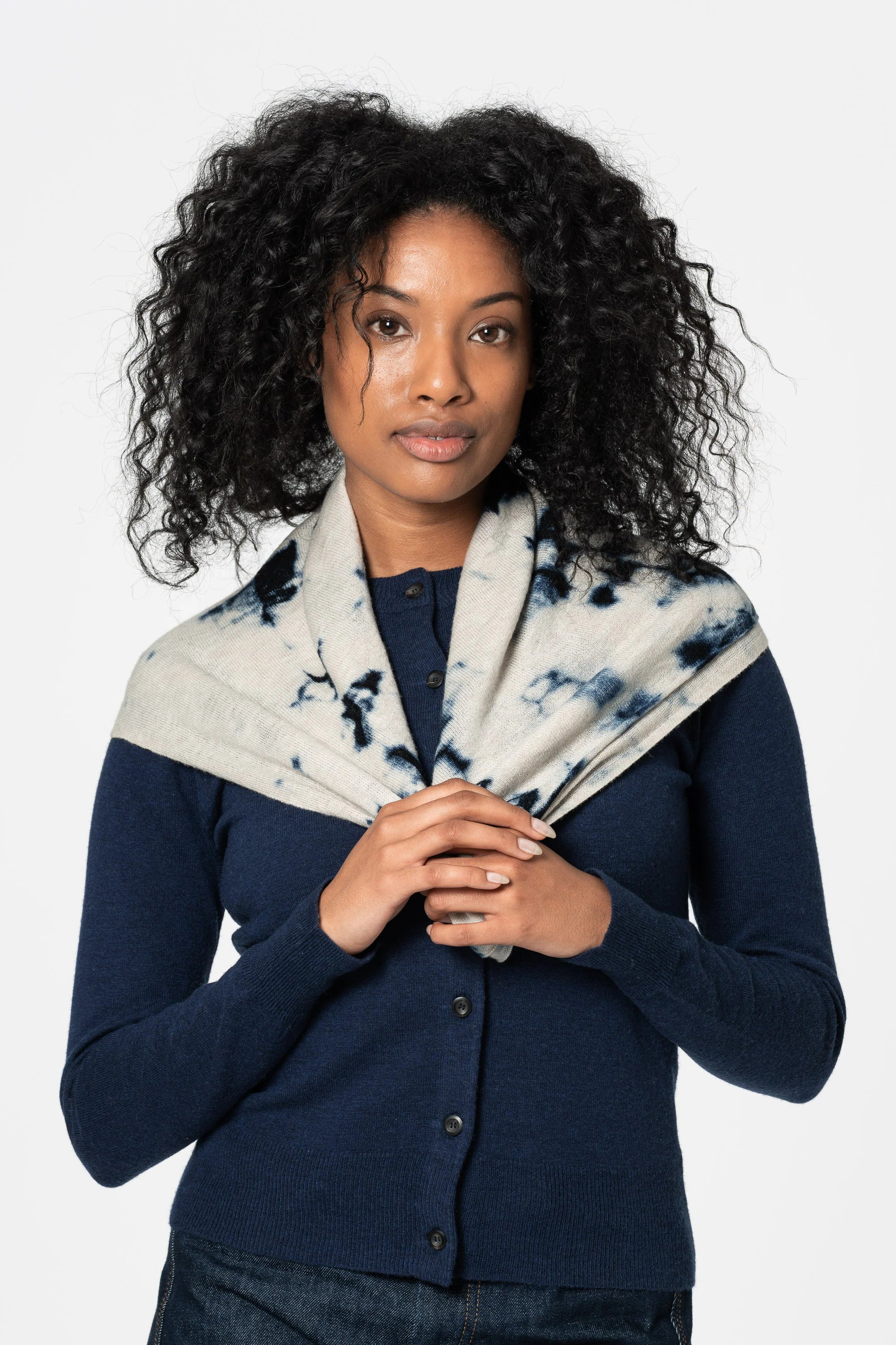 Merino Shibori Scarf / Space Blue