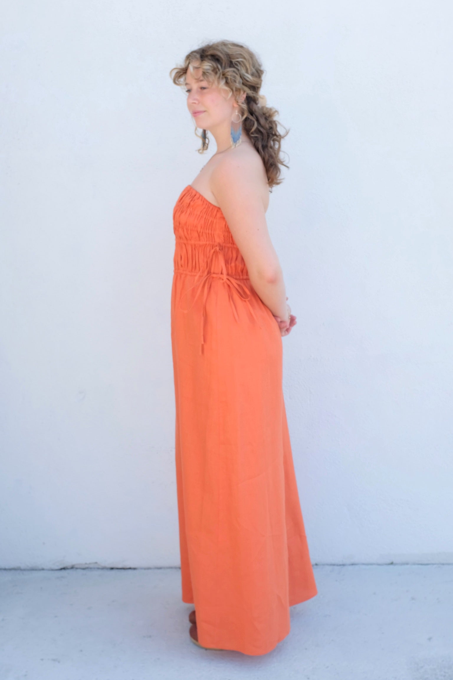 Peony Strapless Midi Dress / Melon