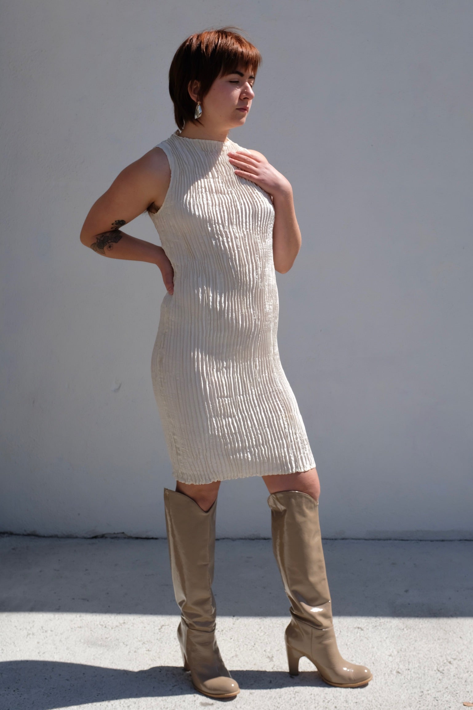 Azur Tank Short Dress Pleated Silk / Myrobalan