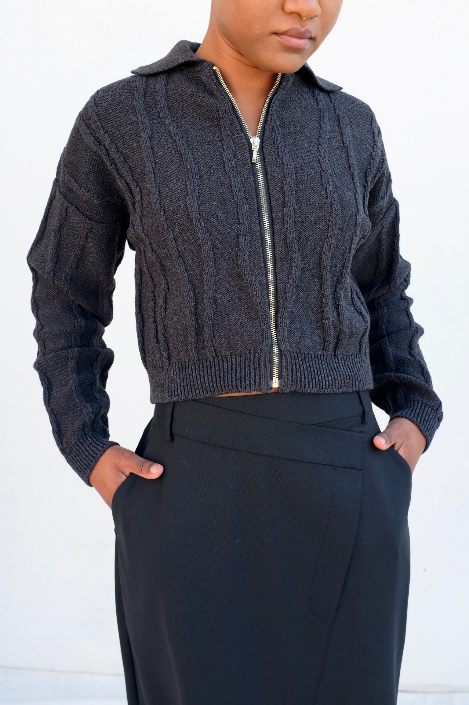 Cordera Cotton Zip Cardigan / Anthracite
