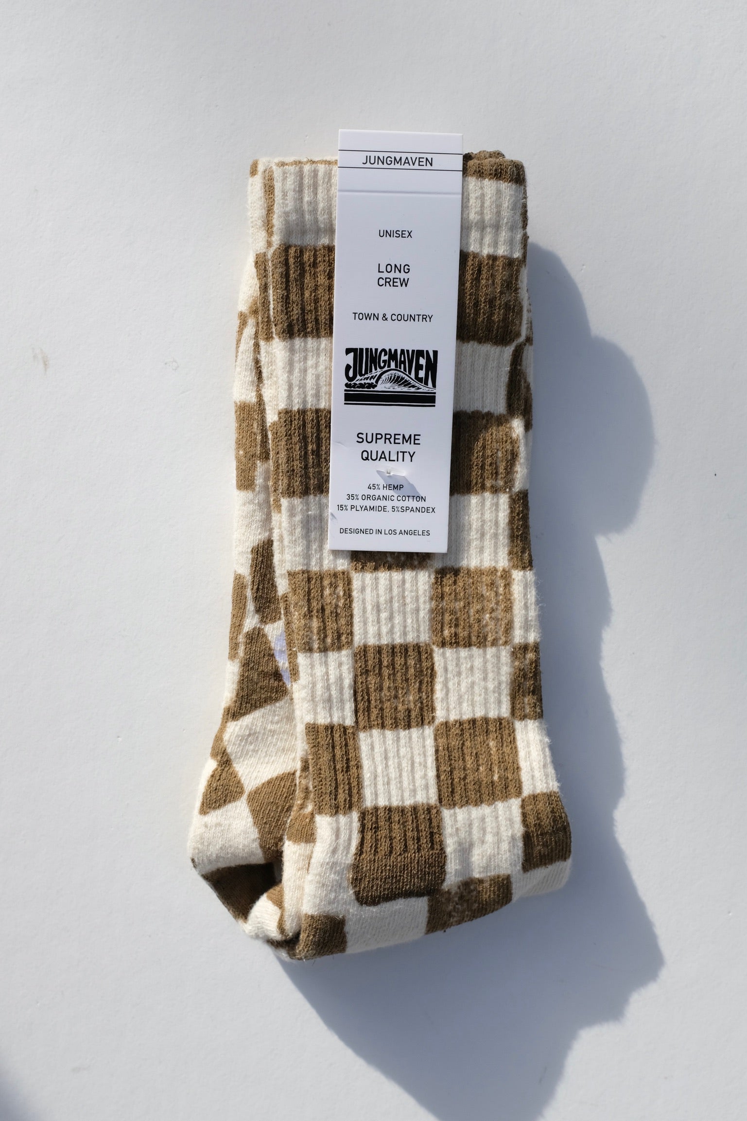 Checkerboard Hemp Crew Sock / Coyote