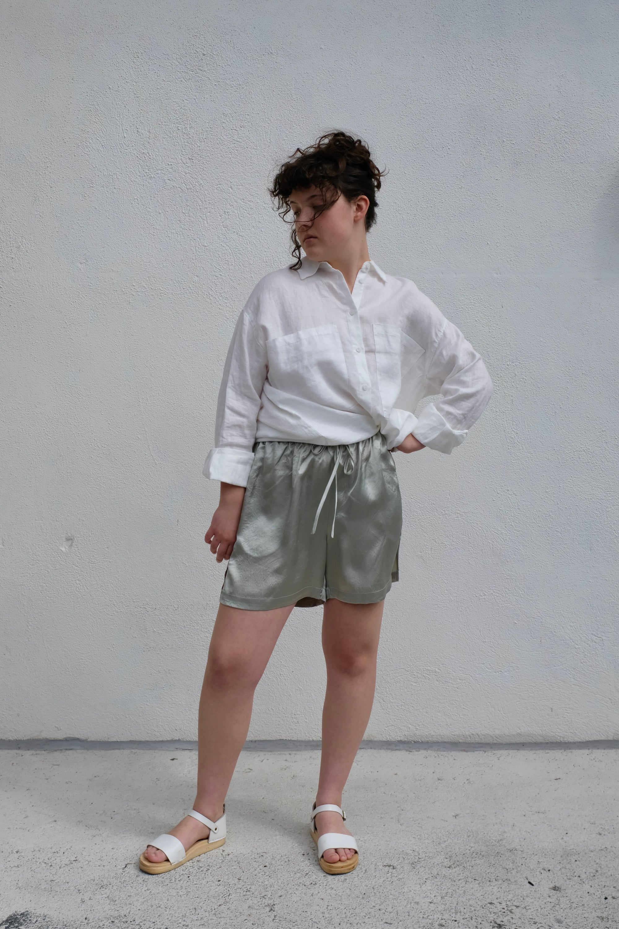 Ali Golden Drawstring Shorts / Sage