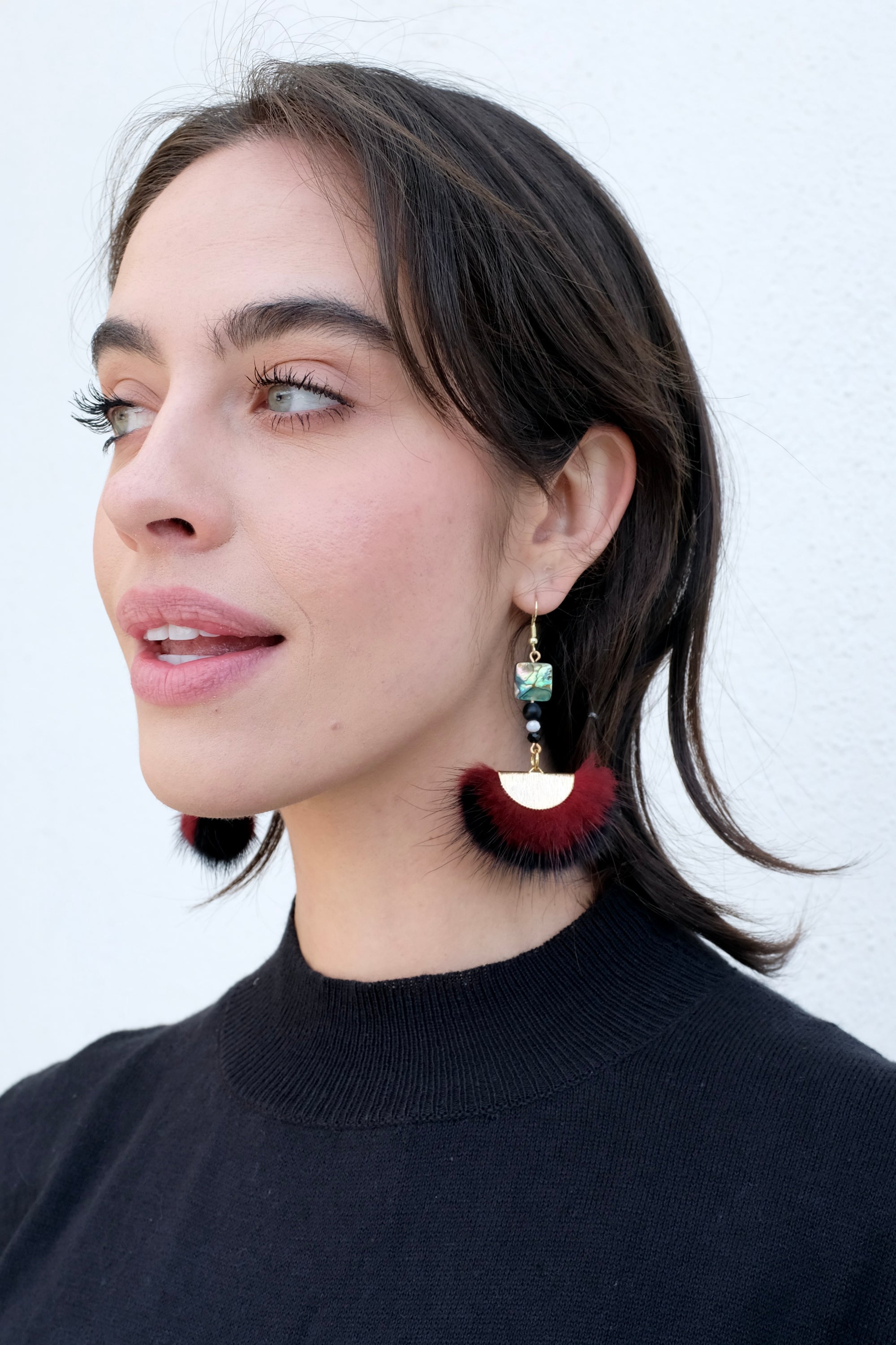 Pre-loved / CreeNative Mink Earrings / Maroon