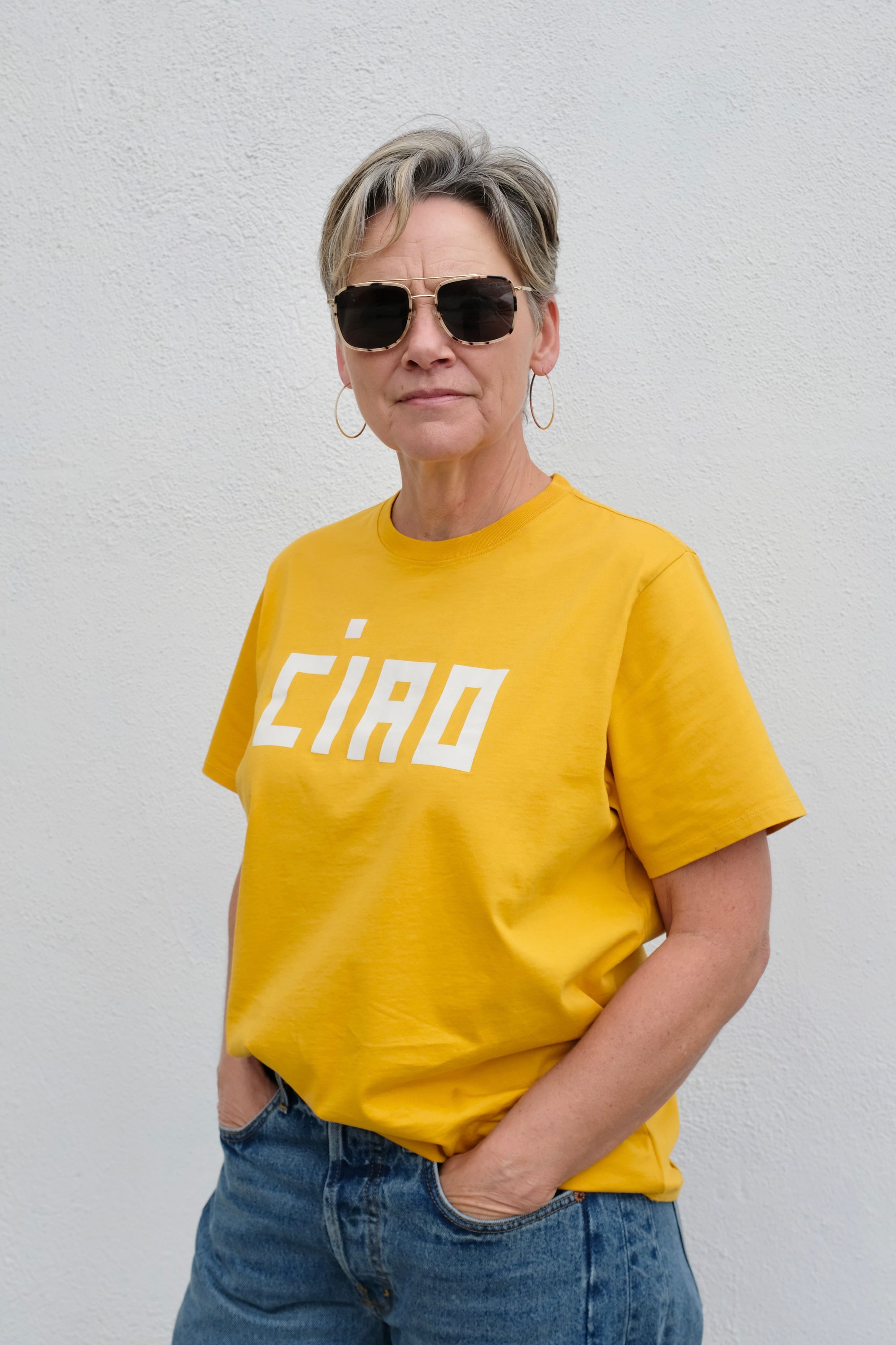 Clare V. Original Tee / Marigold with Cream Block Ciao