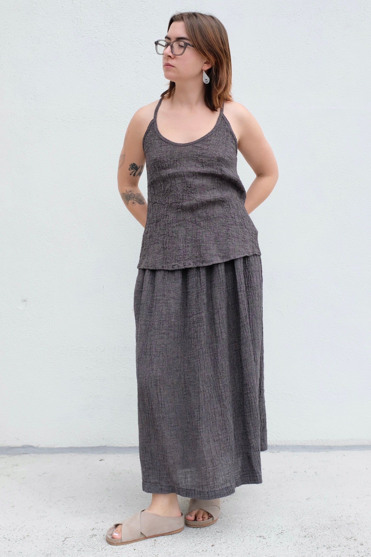 Black Crane Textured Camisole / Grey Navy
