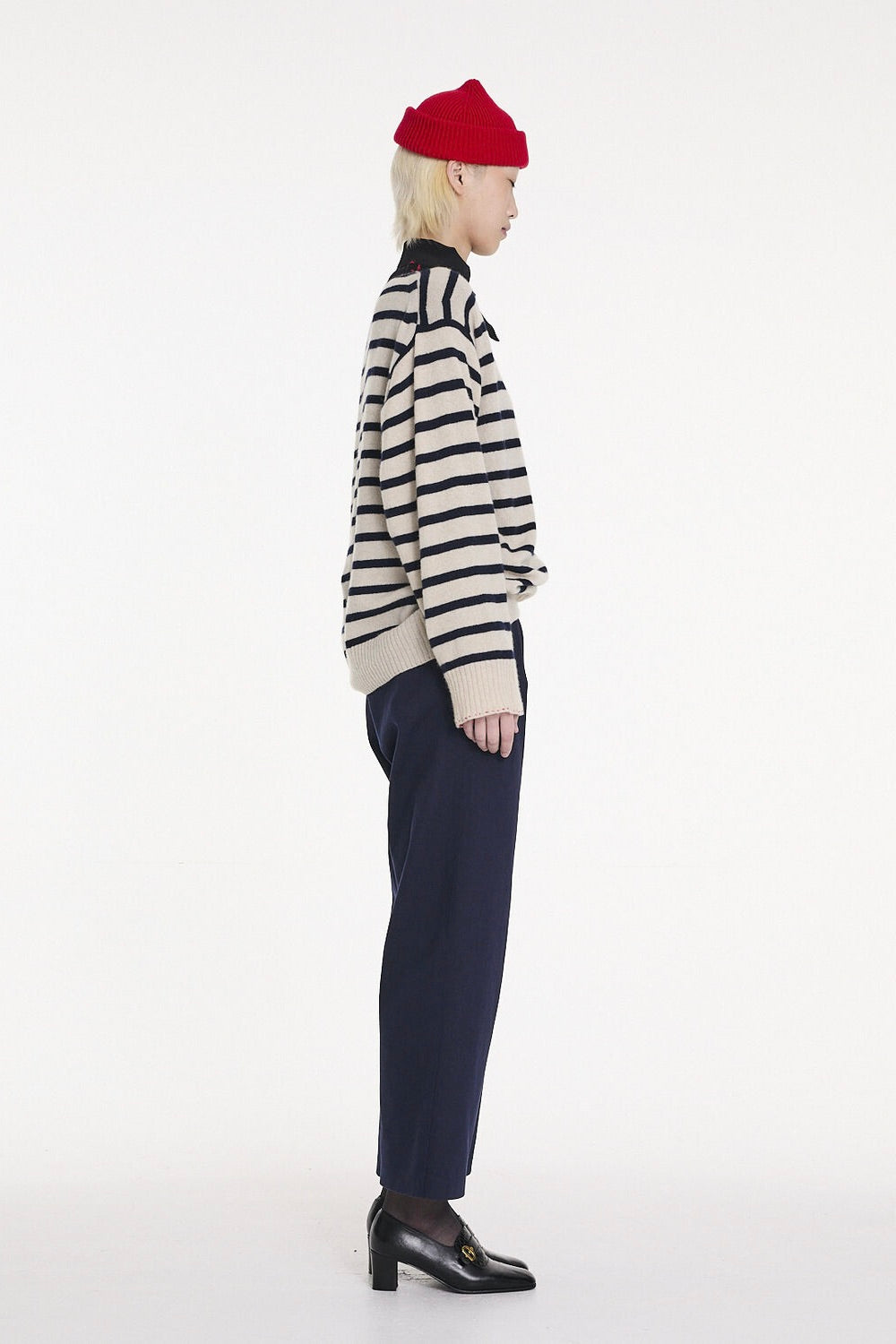 La Fetiche Olga Striped Crewneck Sweater / Oatmeal Navy Black