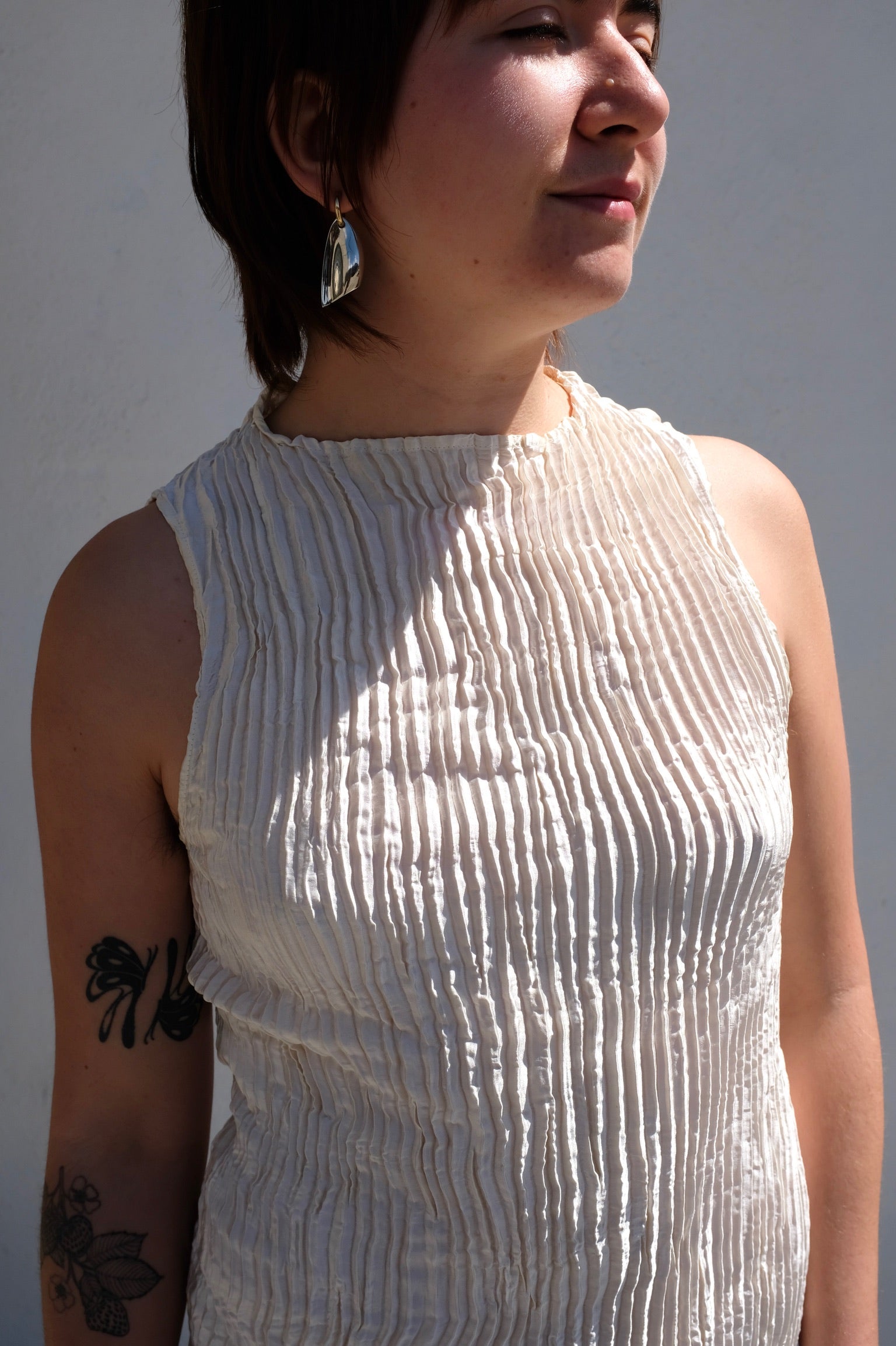 Azur Tank Short Dress Pleated Silk / Myrobalan