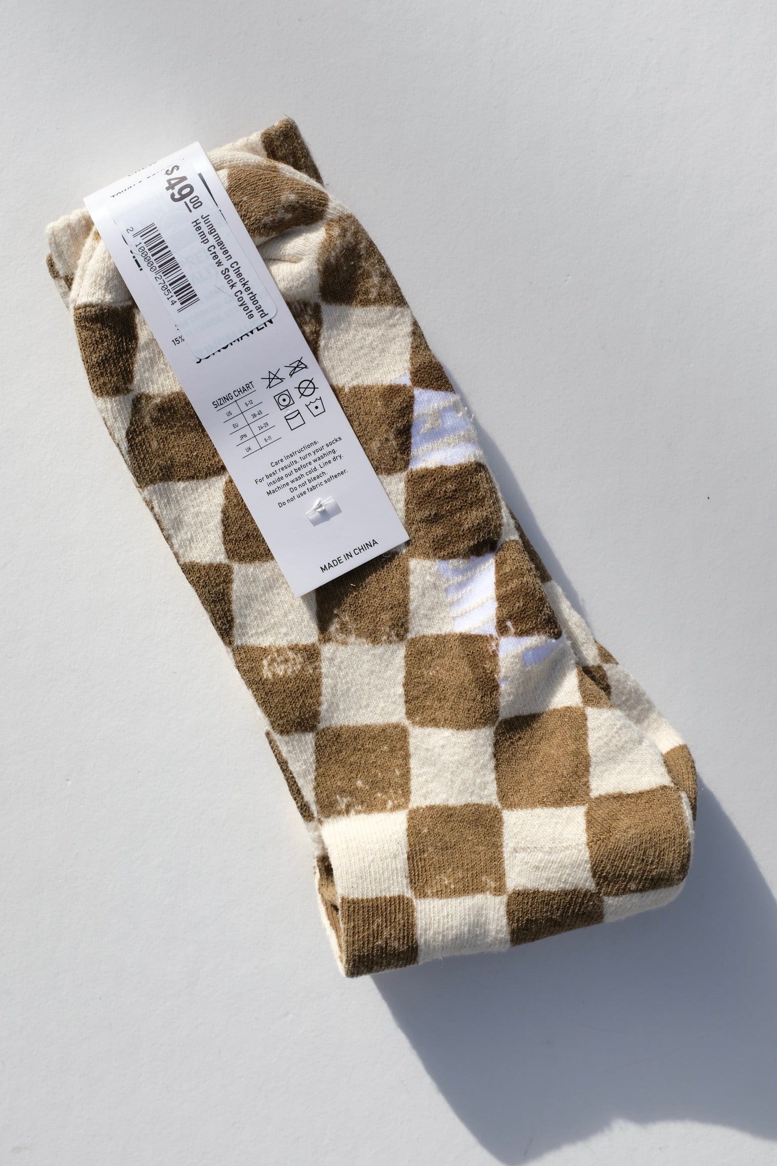 Checkerboard Hemp Crew Sock / Coyote