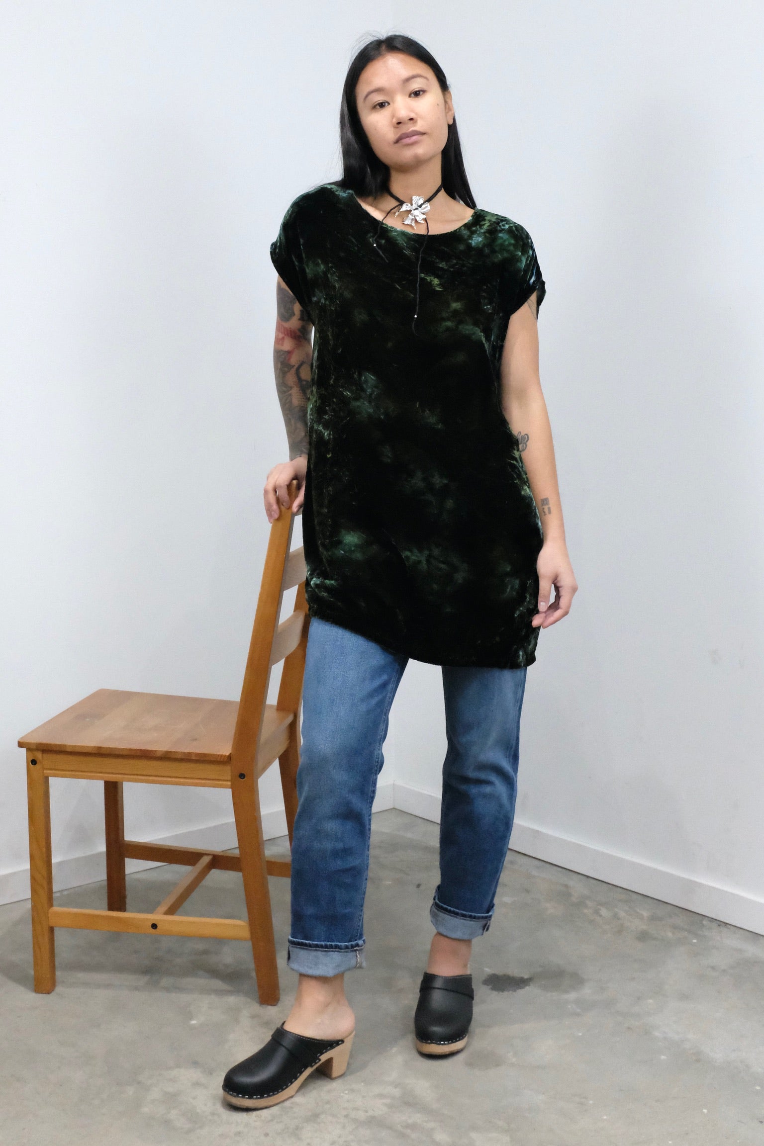 Riverside Velvet Box Dress / Spruce