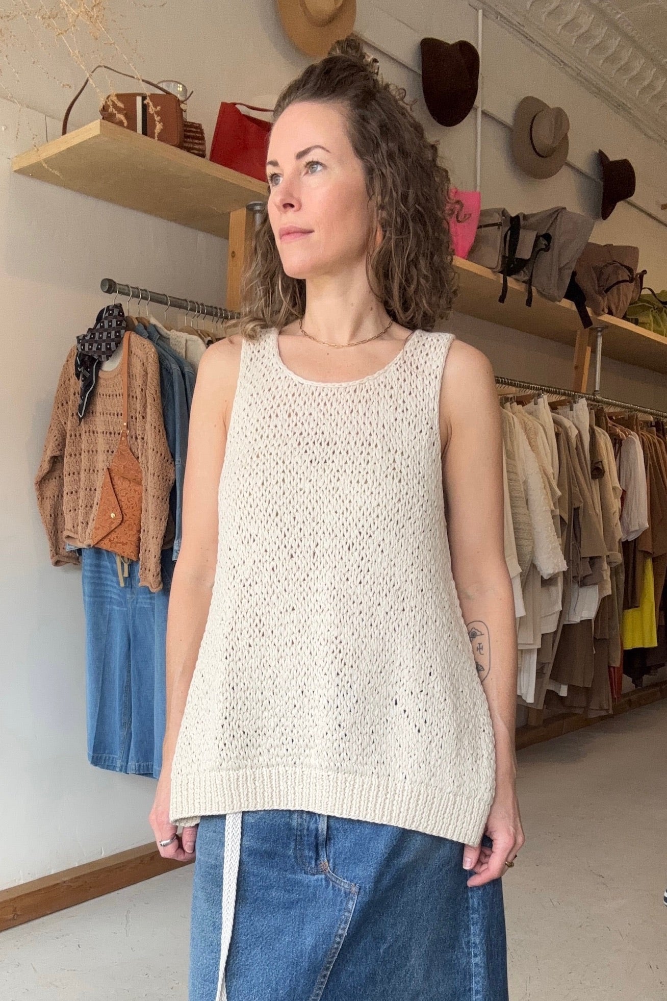Handknit Tank / Bone