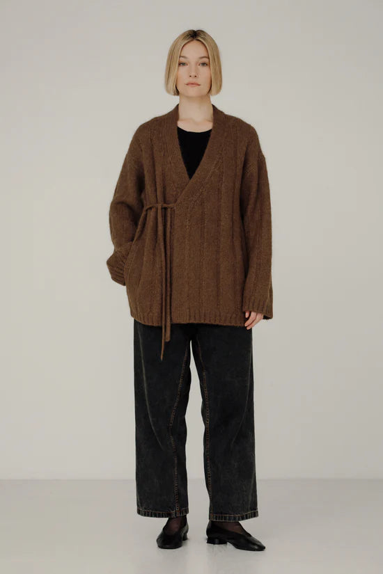 Bare Knitwear Roan Wrap Cardigan / Saddle