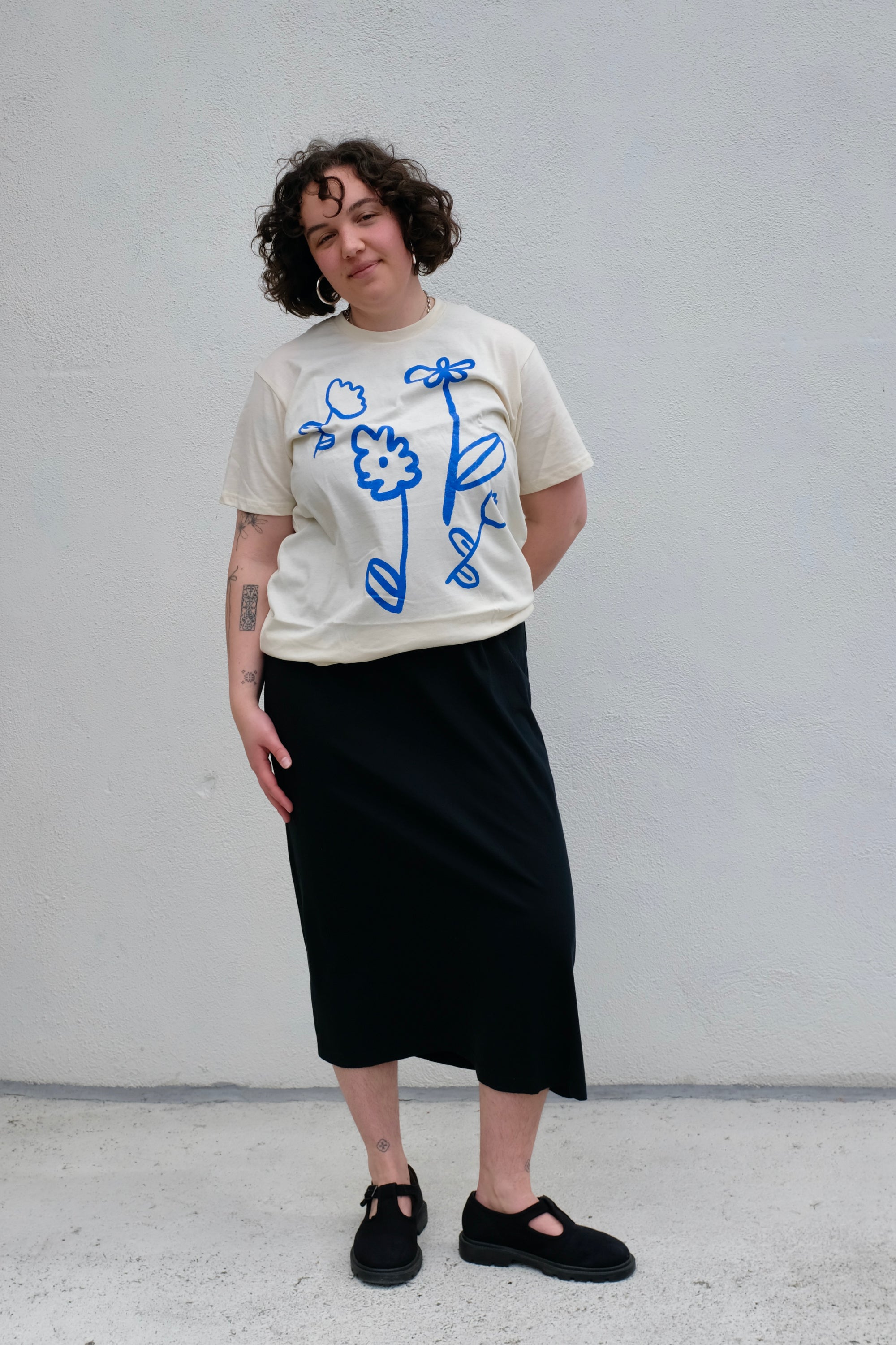 Yarrow Goods Blue Flowers Unisex Tee / Cream