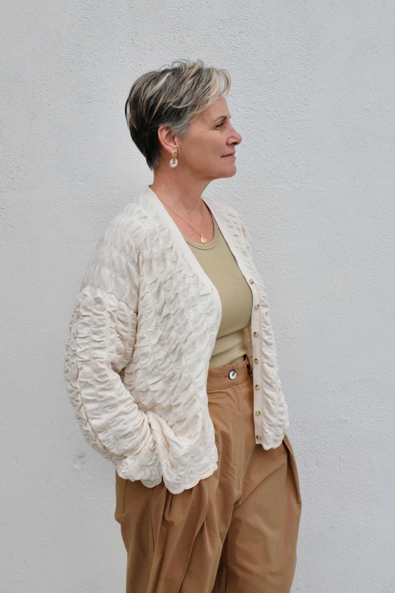 Lauren Manoogian Ruche Cardigan / Creme