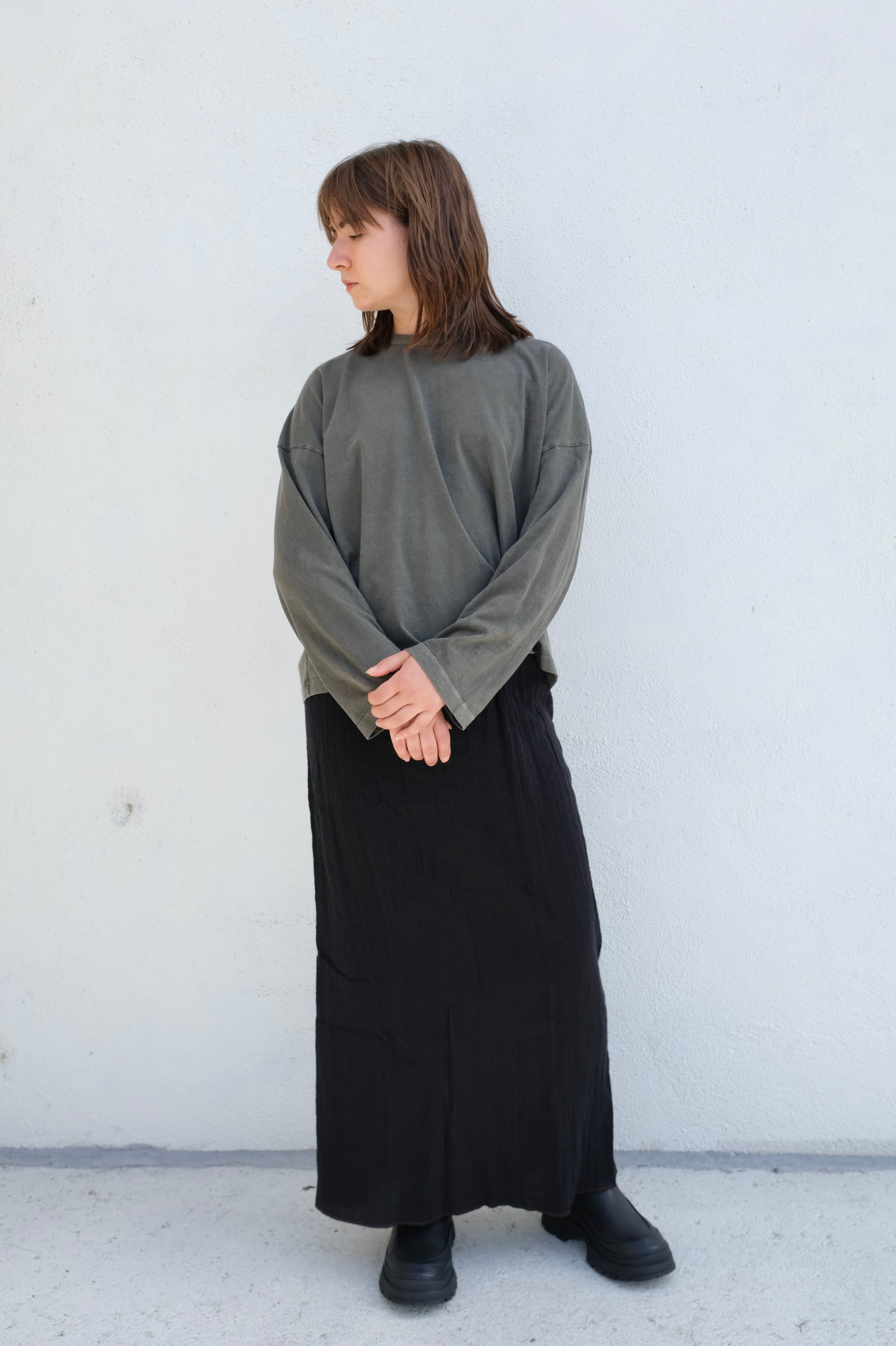 Black Crane Wide Long Sleeve Tee / Slate