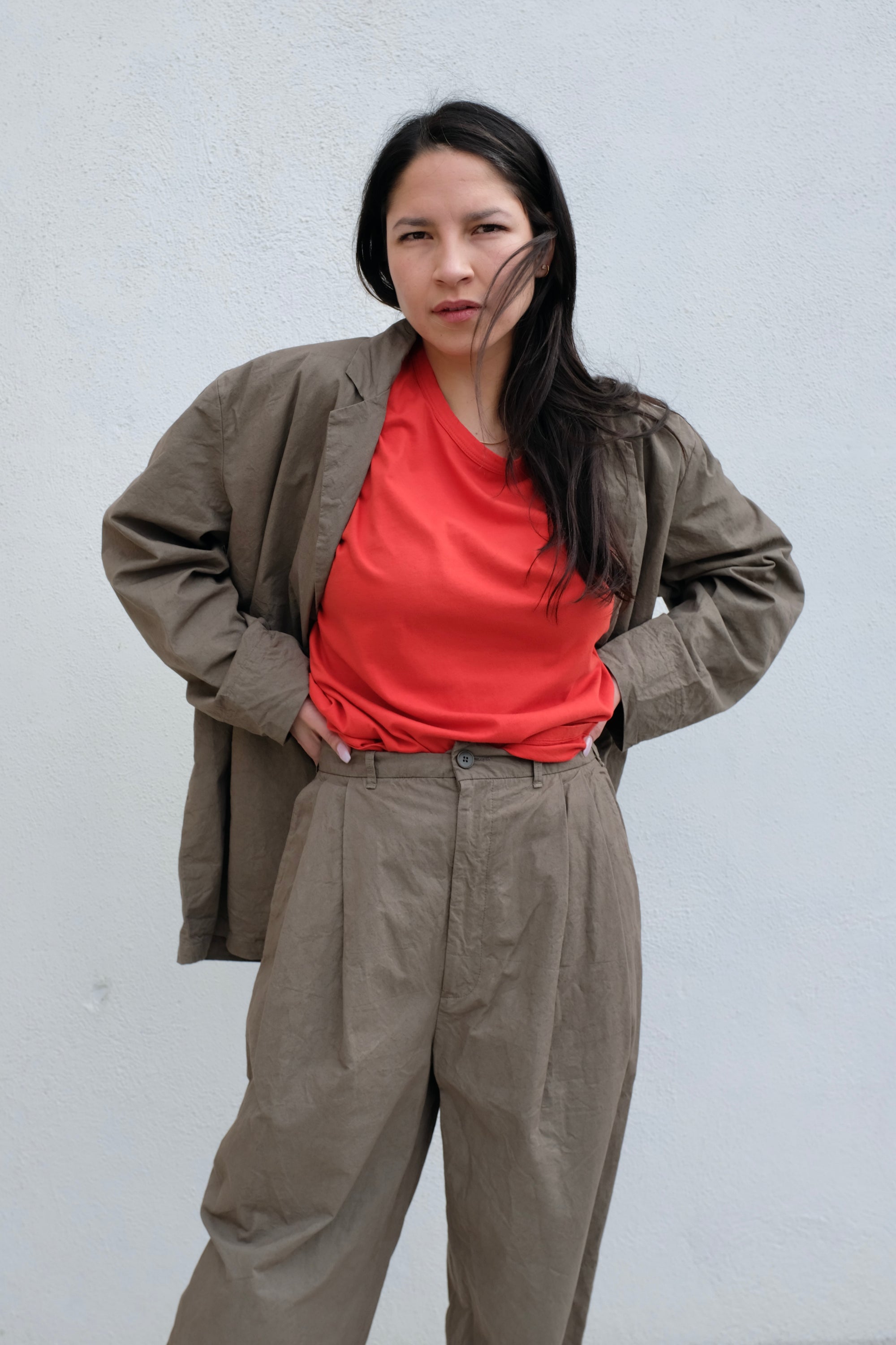 Black Crane Crinkled Wide Trousers / Mud